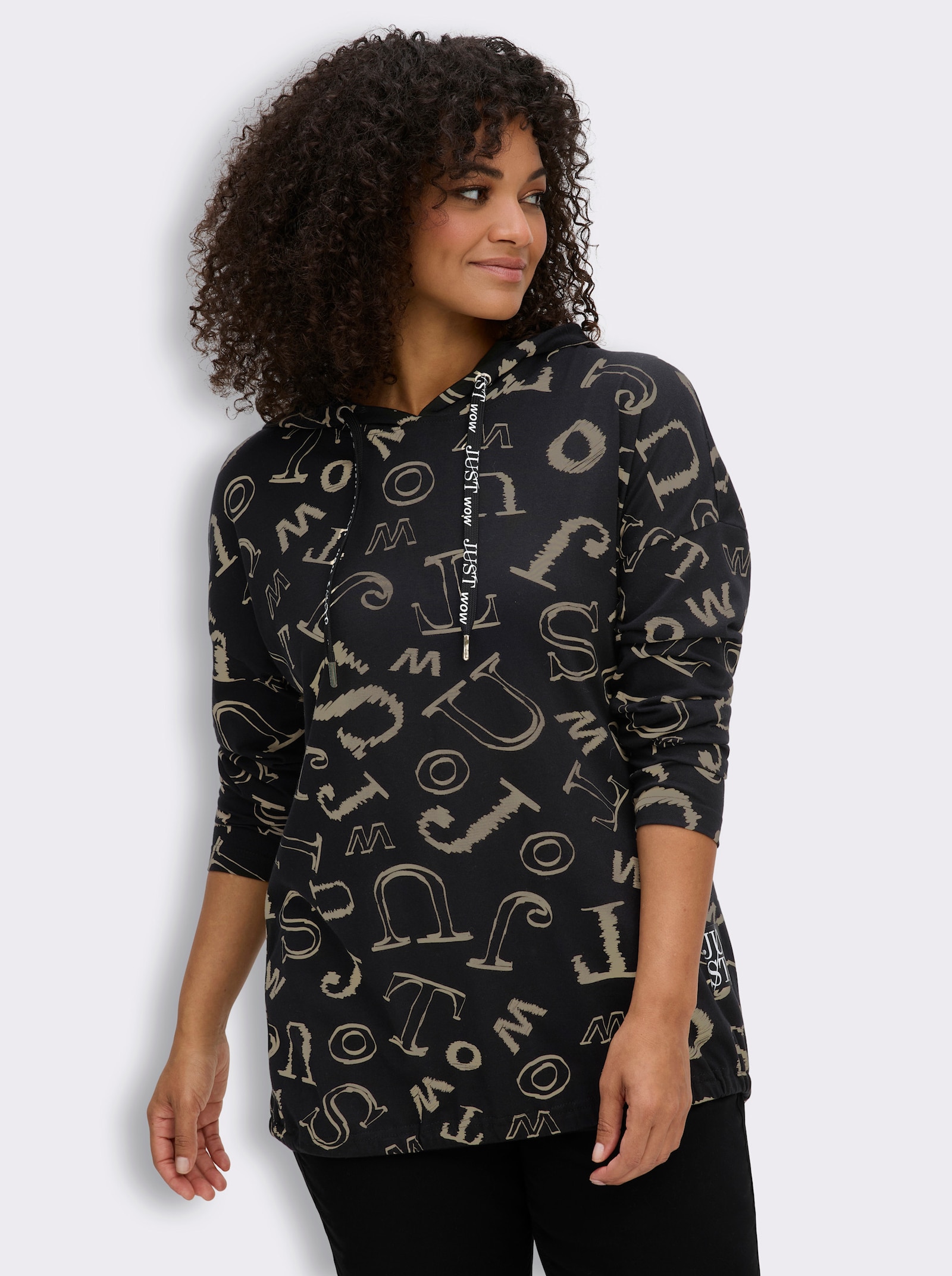 Longshirt im Lettering-Dessin - schwarz-schlamm
