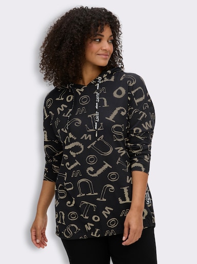 Longshirt im Lettering-Dessin - schwarz-schlamm
