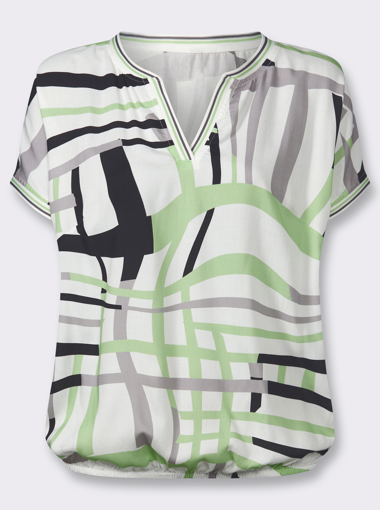 Schlupf-Bluse mit grafischem Print - ecru-reseda-bedruckt