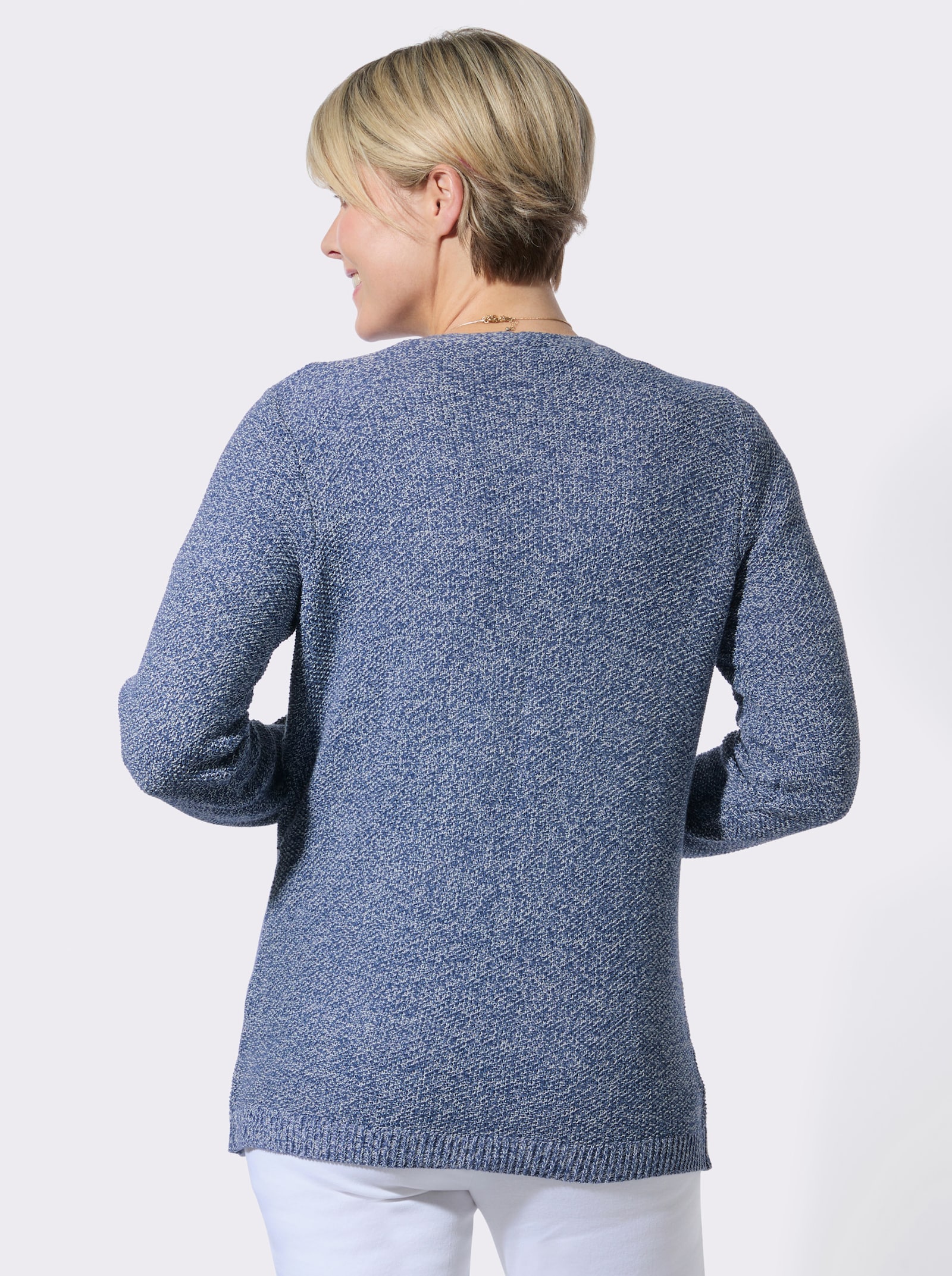 Strickjacke in verschlussloser Form - jeansblau-ecru-meliert