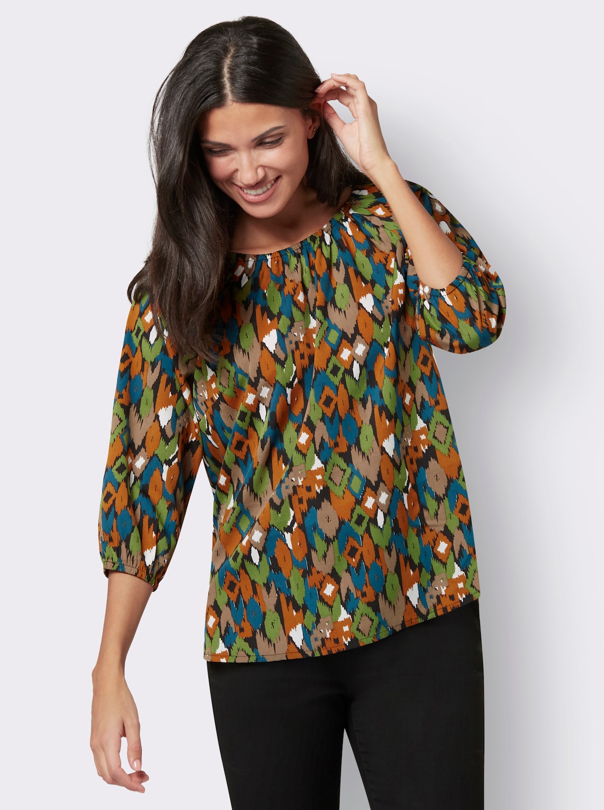 Comfortabele blouse - topaas-cognac-bedrukt