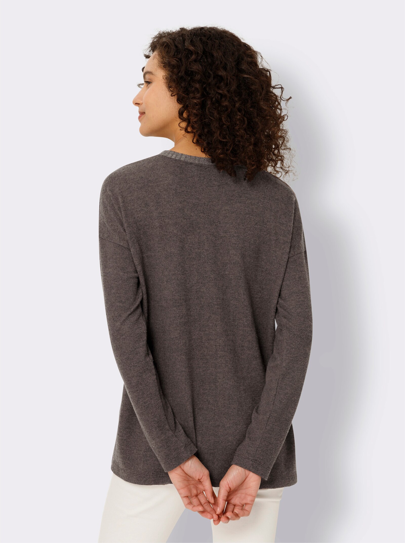 heine Langarmshirt in Melange-Qualität - dunkeltaupe-meliert