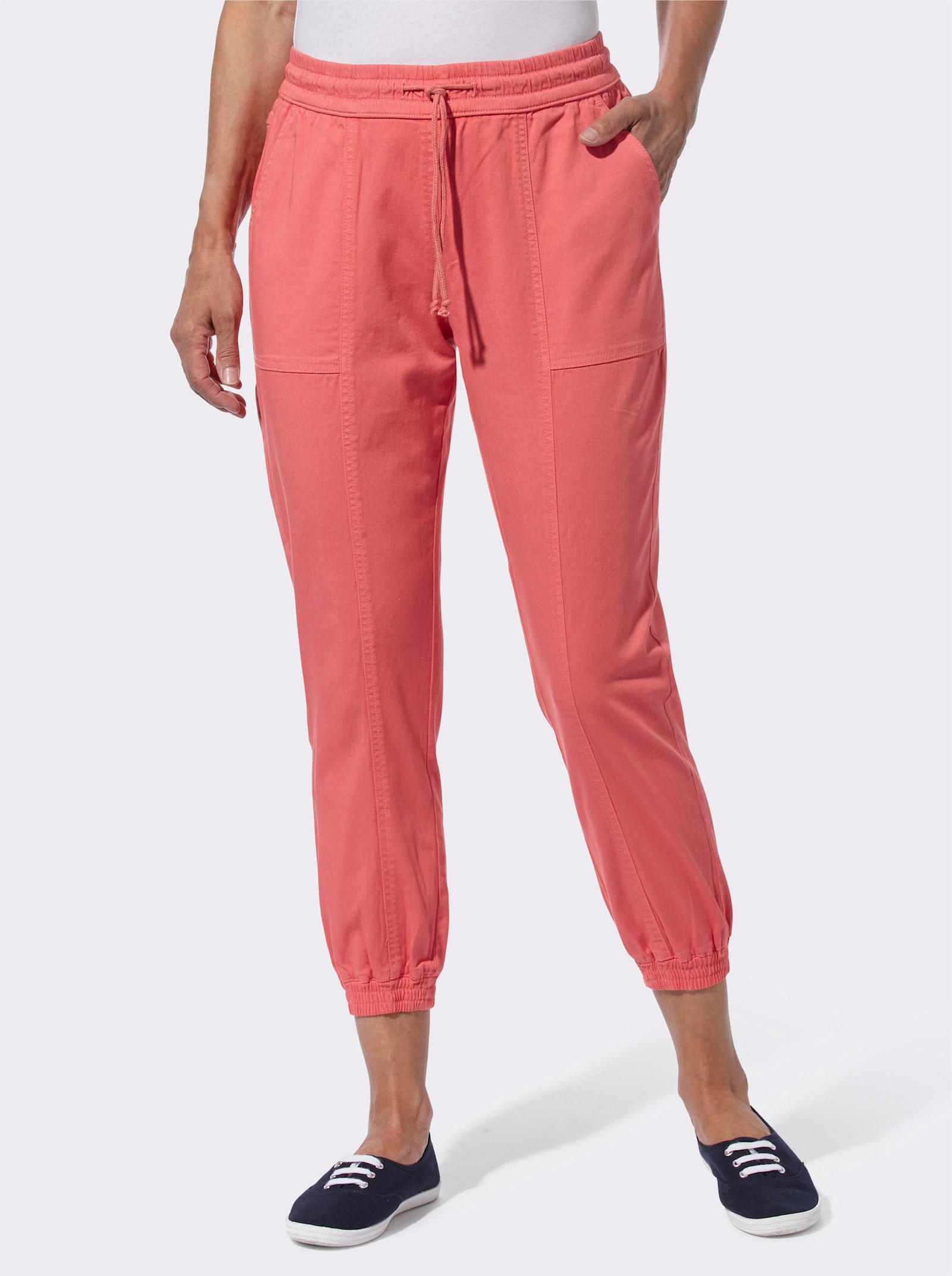 7/8-Jeans mit Gummibündchen am Saum - koralle