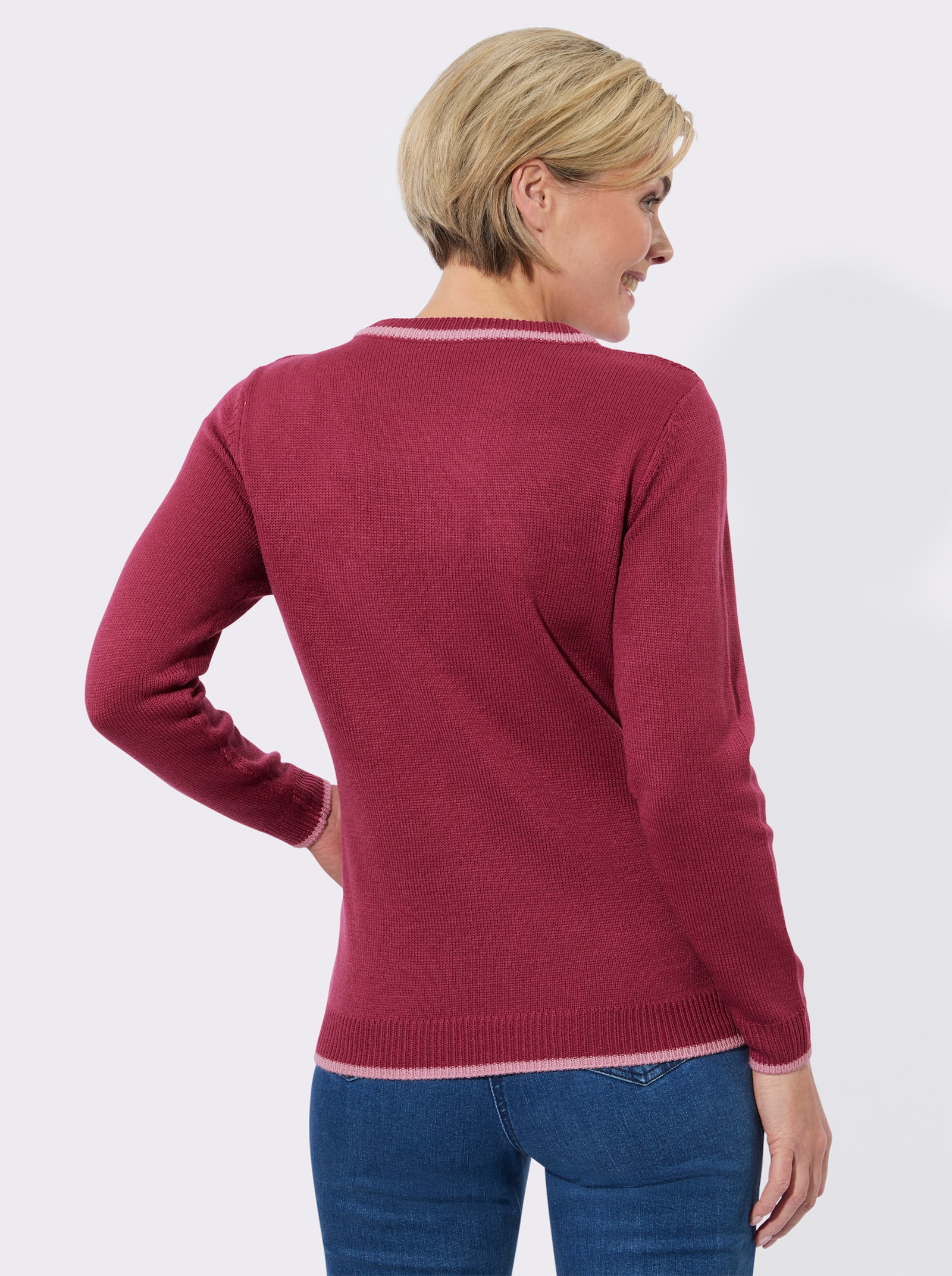 Langarm-Pullover mit Herz-Muster - erika-rosé-gemustert