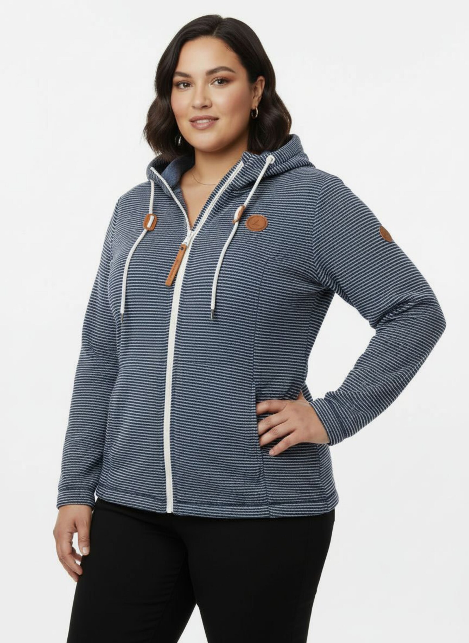 Fleecejacke mit Nahttaschen - dunkelblau-ecru-geringelt