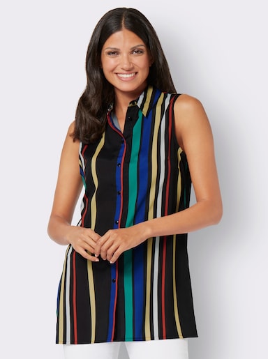 Blusentop in längerer Form, gestreift - schwarz-smaragd-gestreift