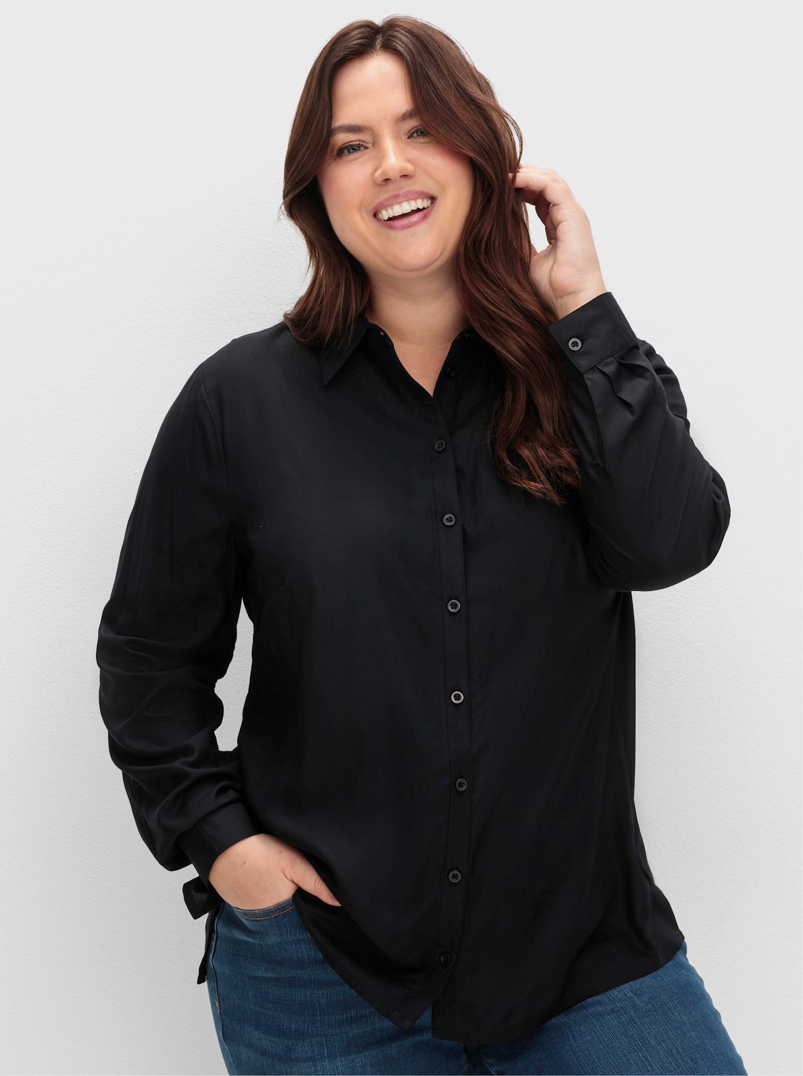 sheego Overhemdblouse in set van 2 - zwart + zwart geprint