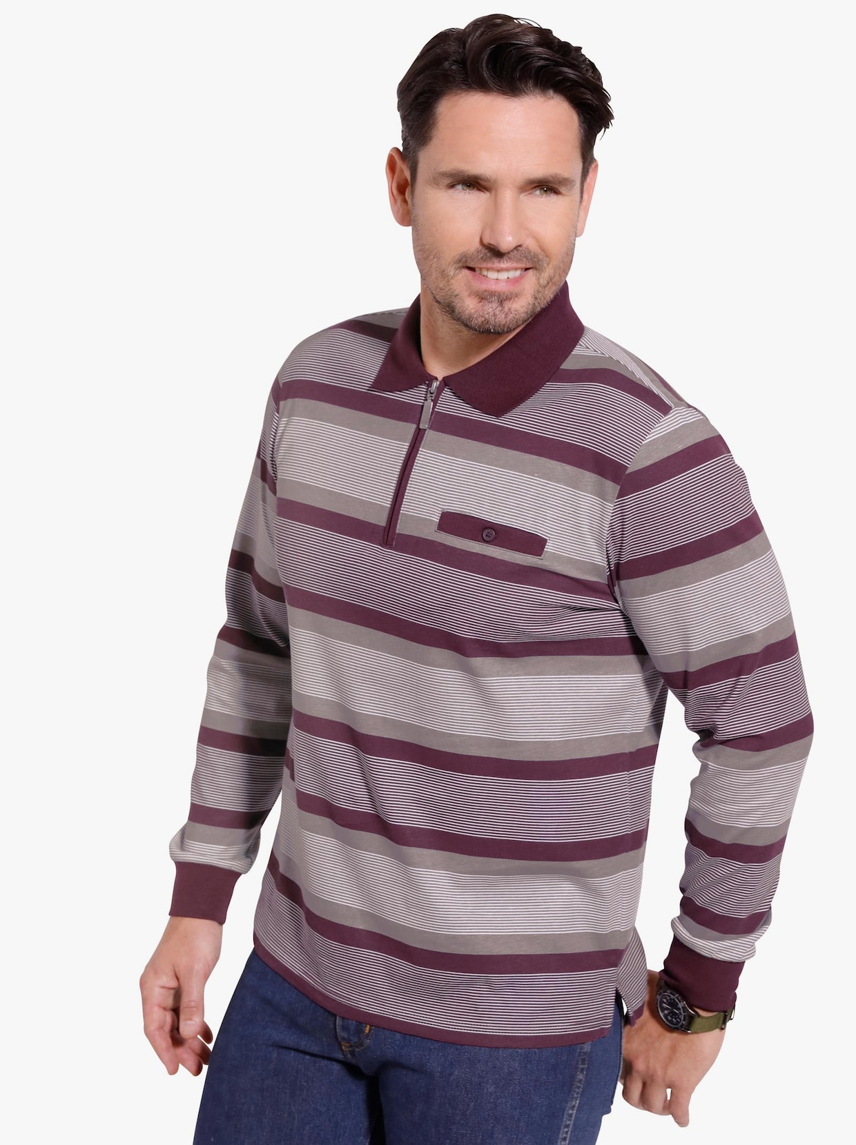 Poloshirt - burgund-taupe-gestreift