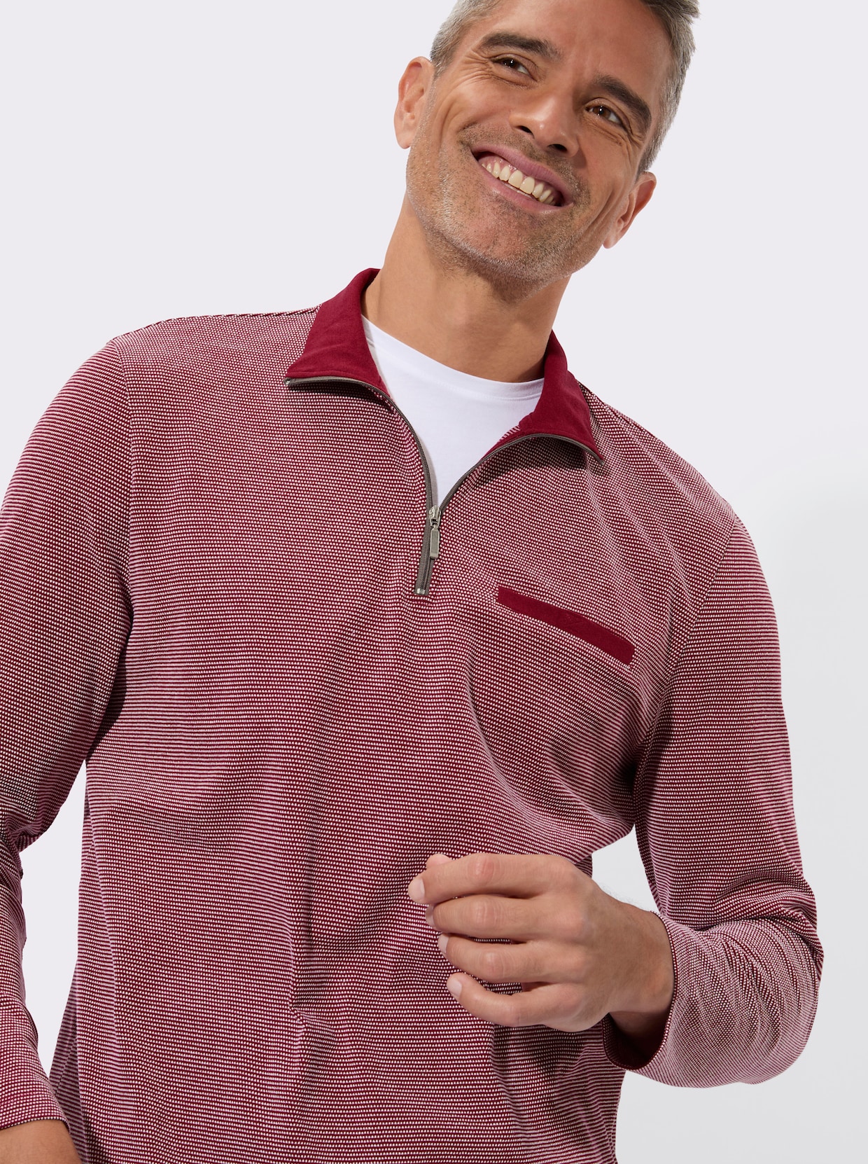 Sweatshirt mit Brusttasche - dunkelrot-gemustert