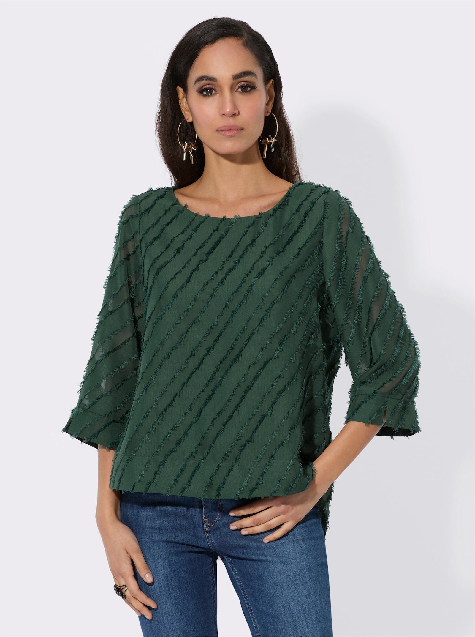 Schlupf-Bluse in Crêpe-Qualität - moos