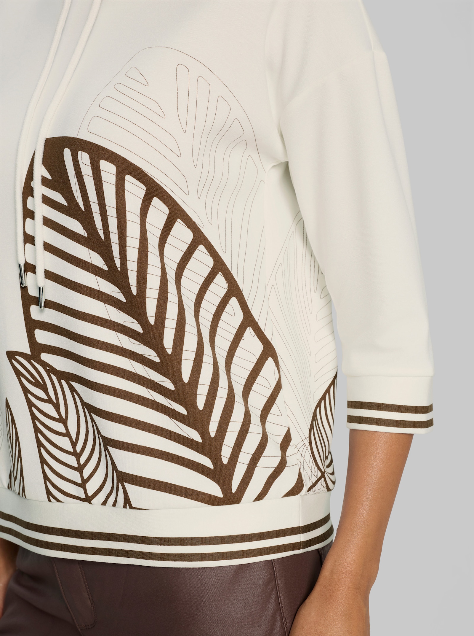 heine 3/4-Arm-Shirt mit Blätter-Druck - ecru-schoko-bedruckt