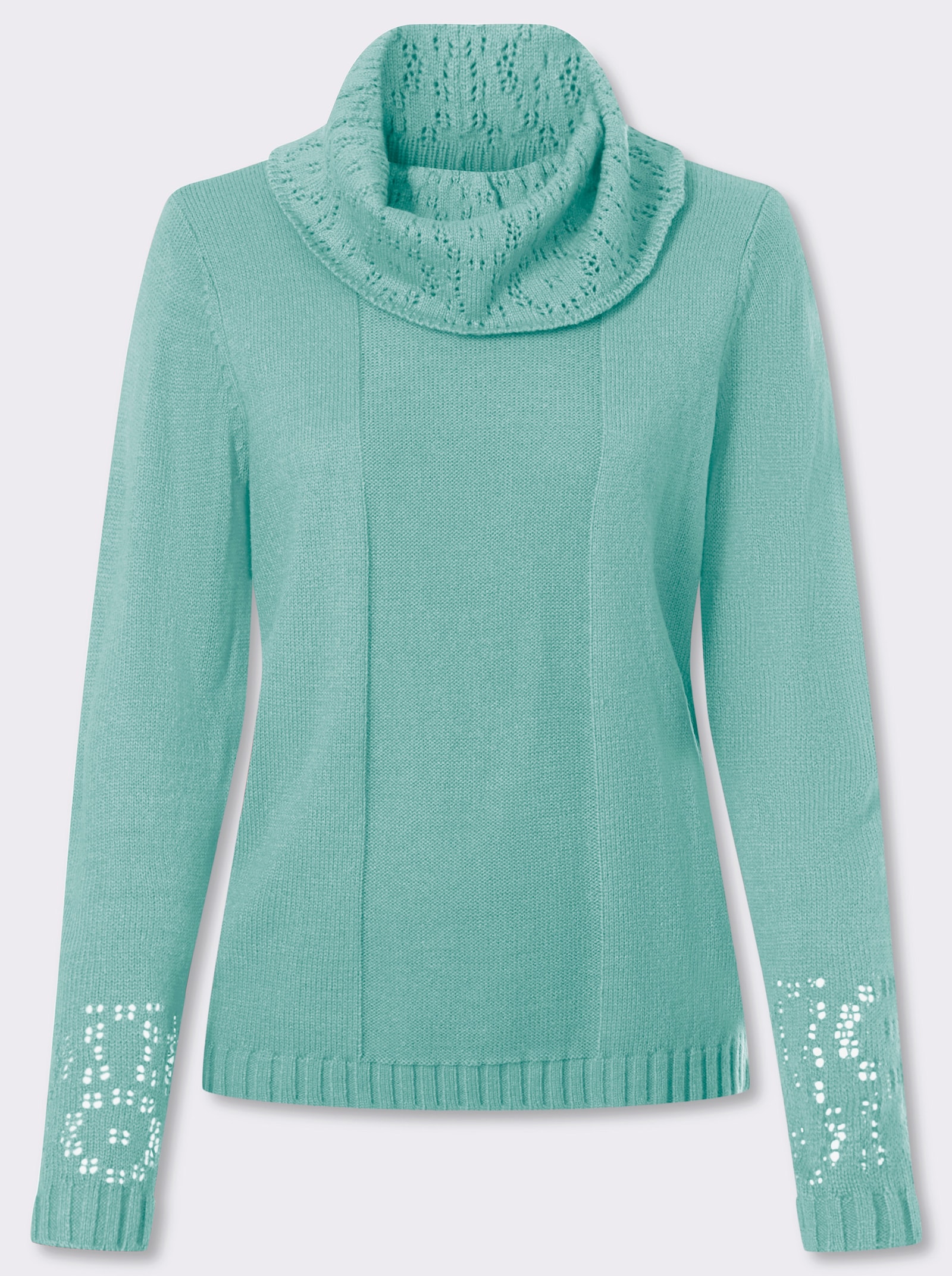 Rollkragenpullover mit Ajourmuster - mint