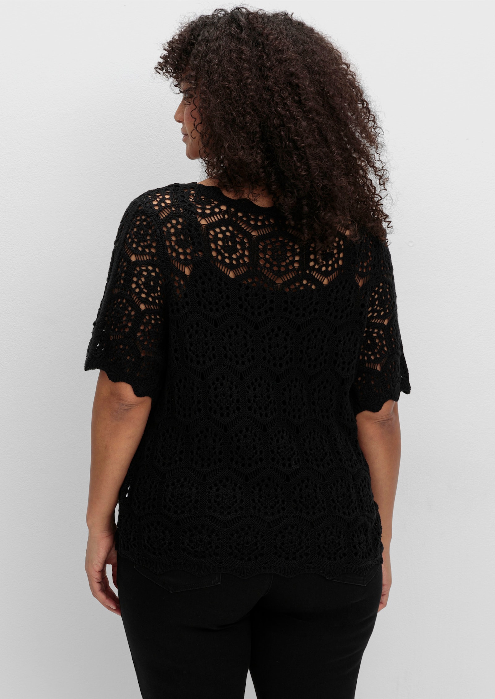 sheego by Joe Browns Ajourstrickjacke mit kurzem Arm - schwarz