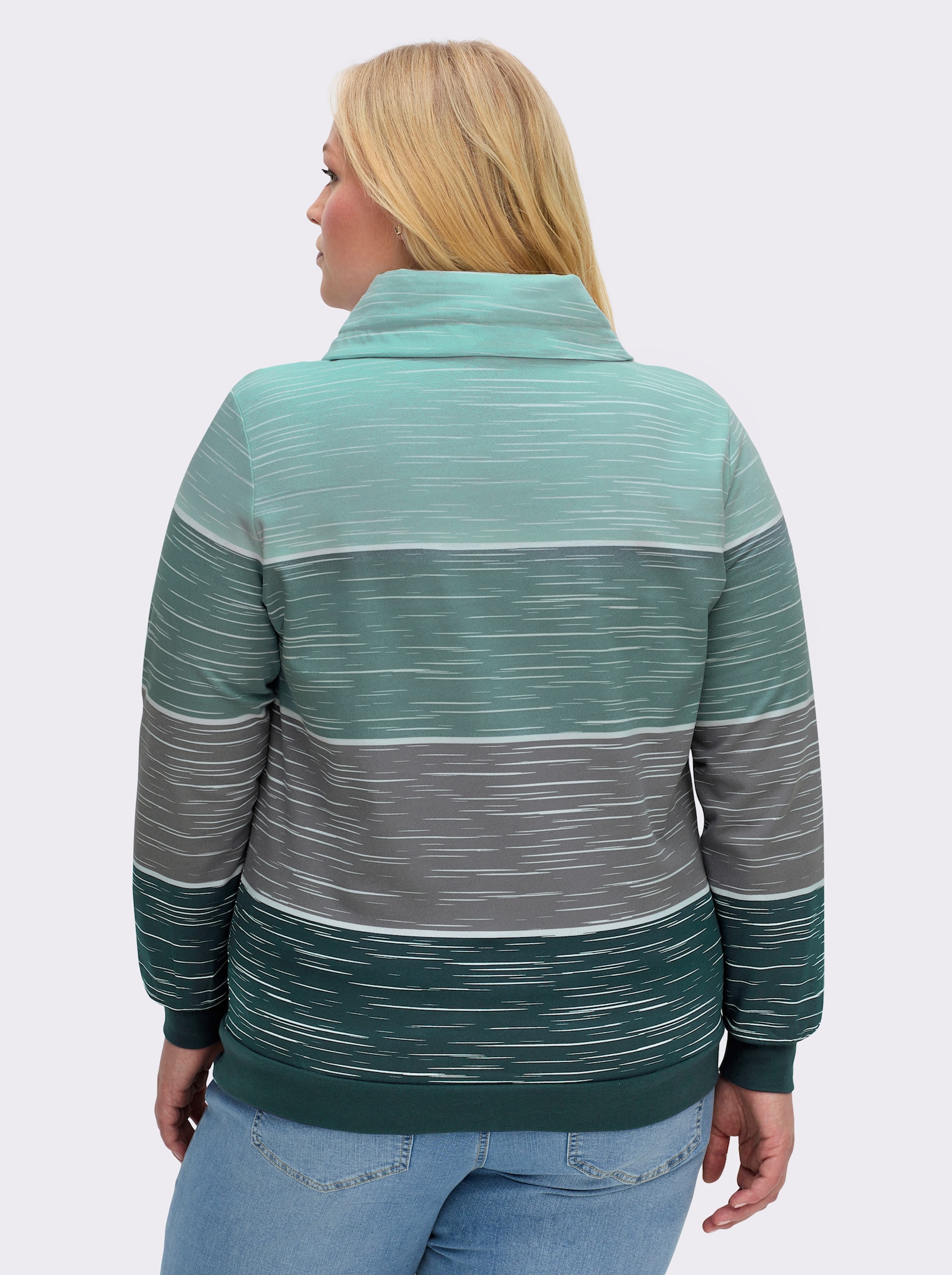 Sweatshirt mit überlappendem Rollkragen - petrol-kalkmint-bedruckt