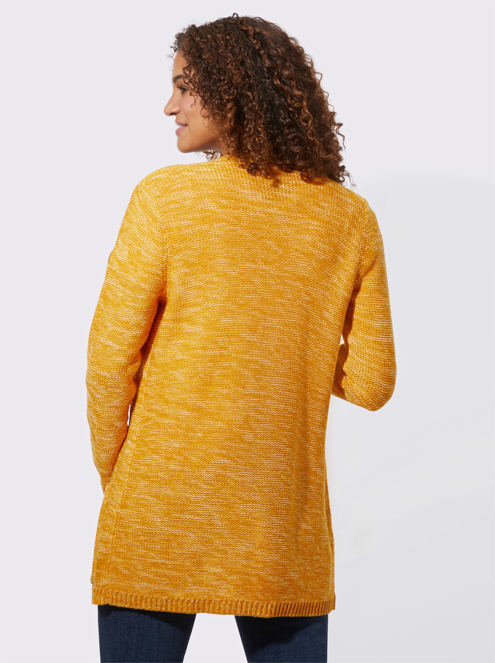 Strickjacke in Longform, meliert - ocker-meliert