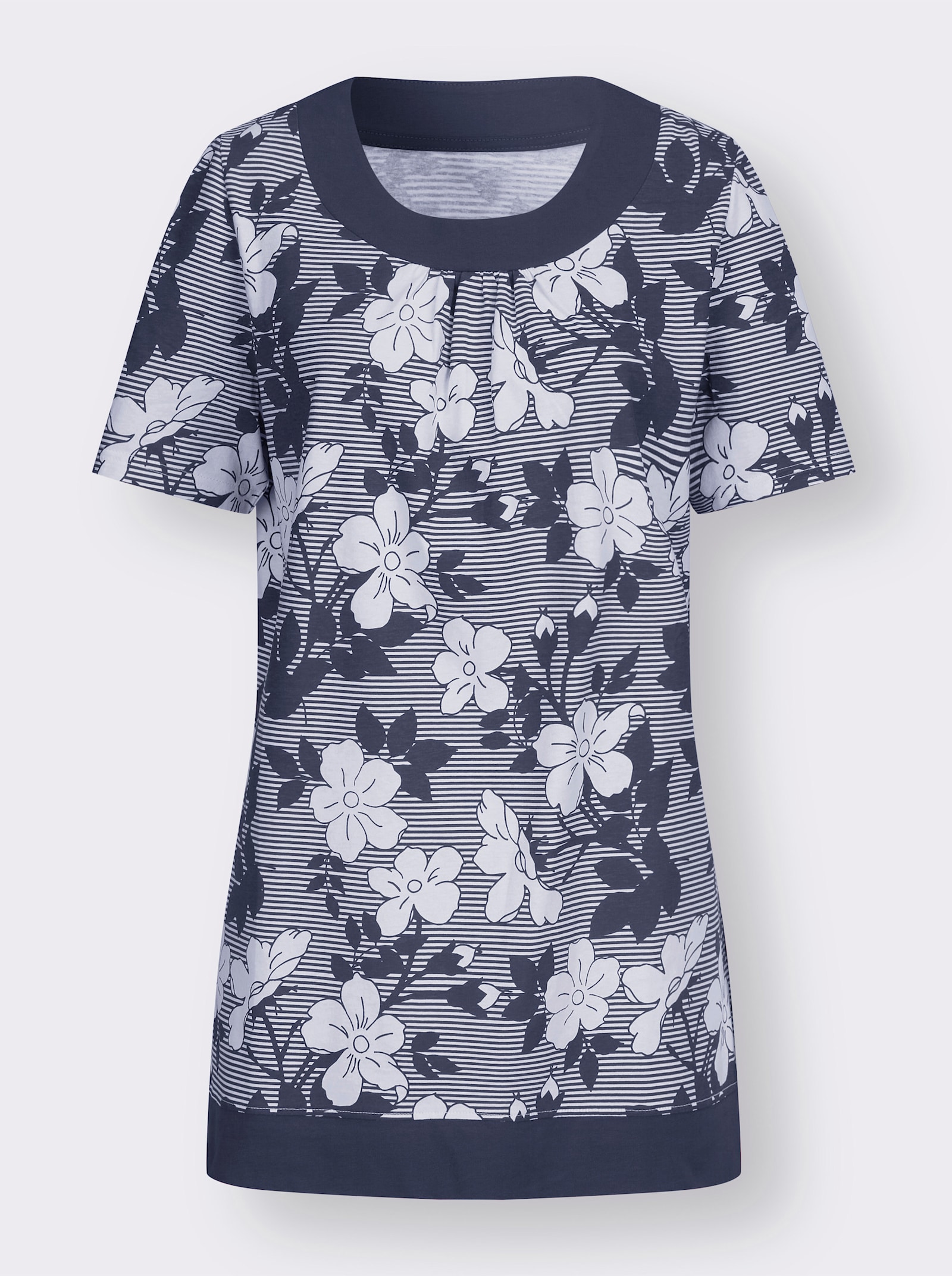 Lang shirt - marine/wit geprint