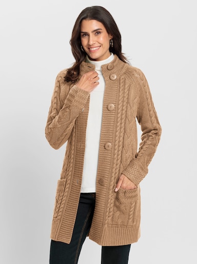 Longstrickjacke mit Einstrickmuster - camel