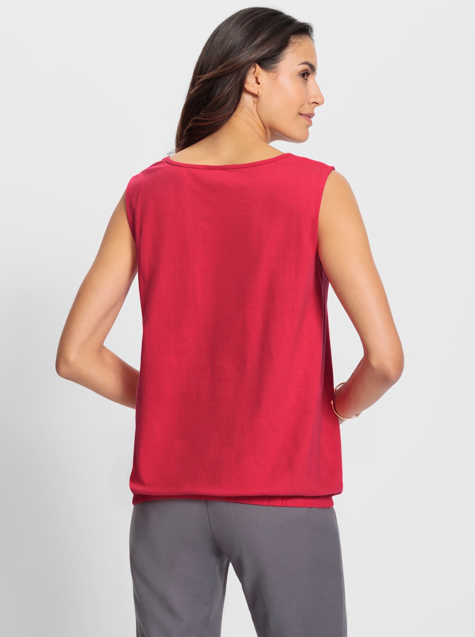 Shirttop mit Gummizug am Saum - erdbeere