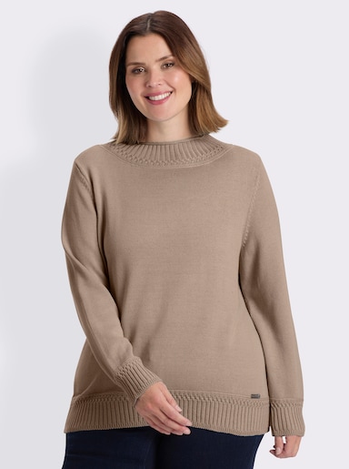 Stehkragenpullover mit Ripp-Abschlüssen - sesam