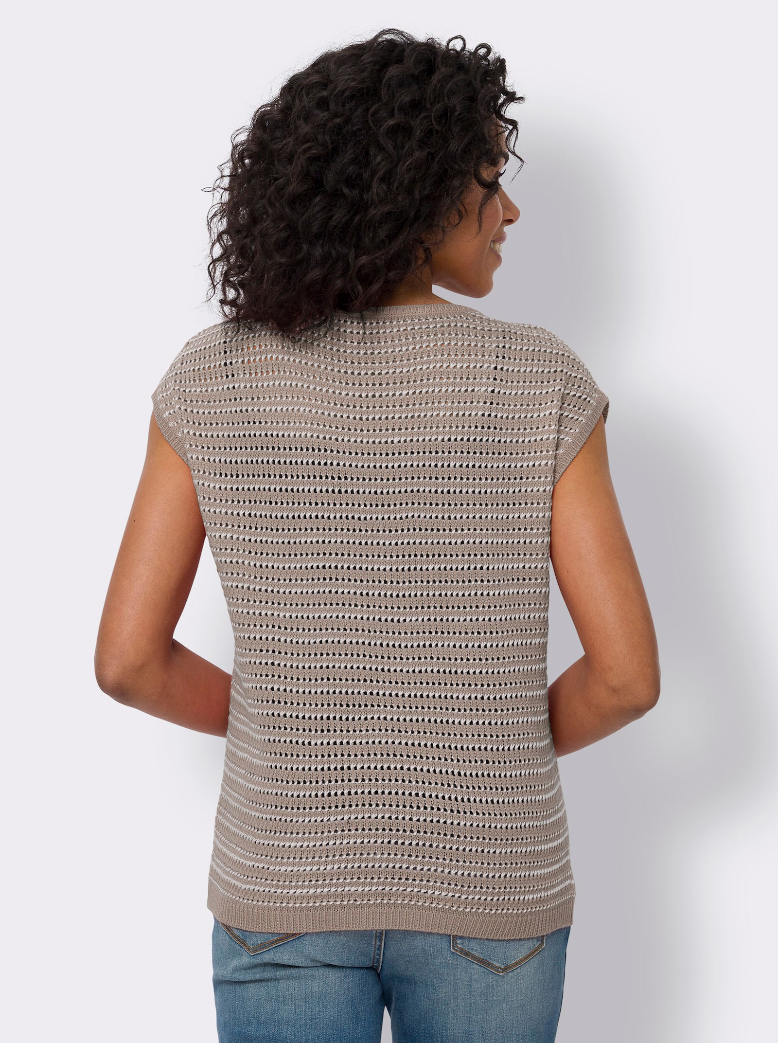 Ažurový svetr z materiálu se snadnou údržbou - sezamová-bílá-vzor