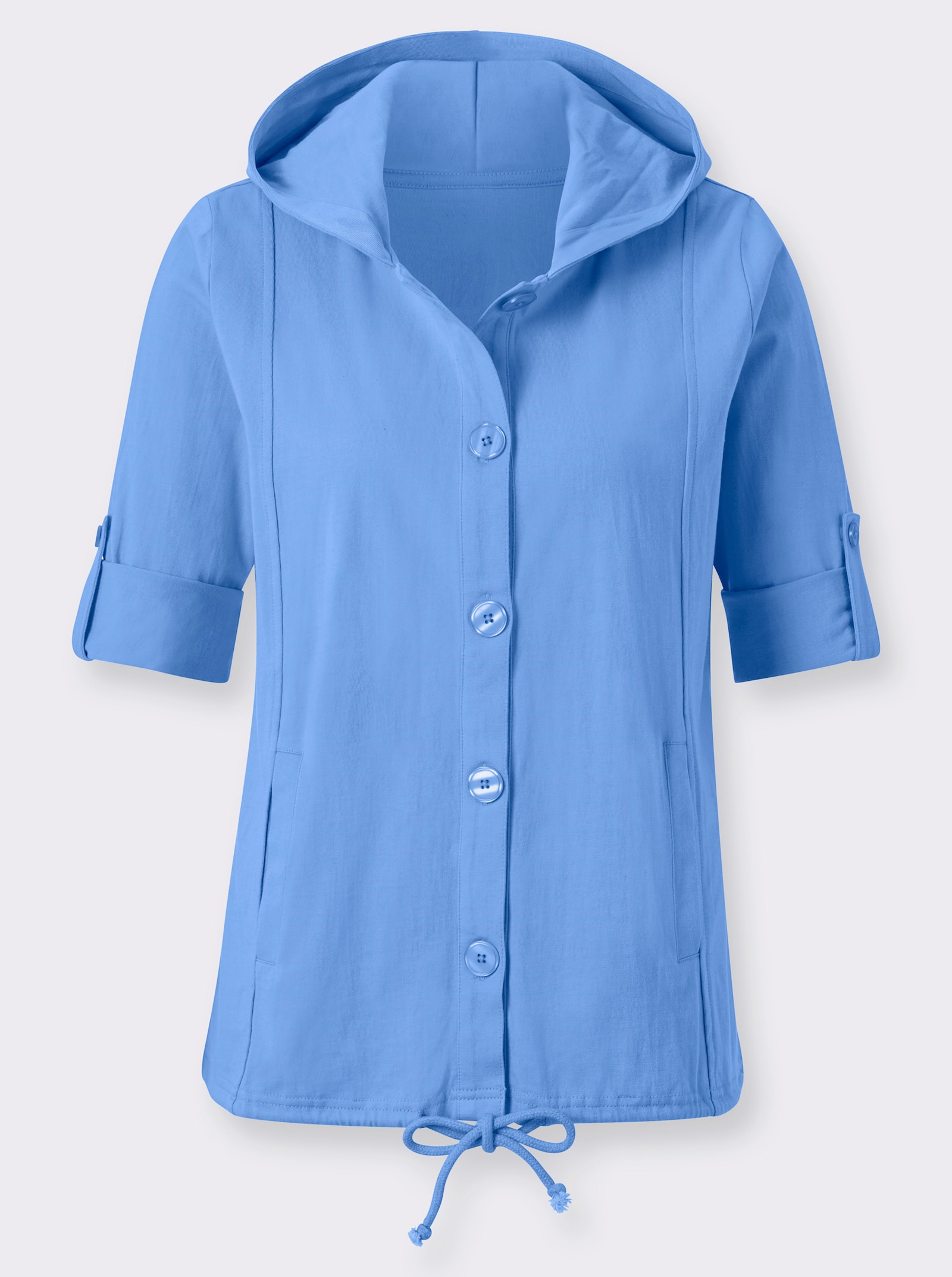 Shirtjacke mit Tunnelzug, reine Baumwolle - mittelblau