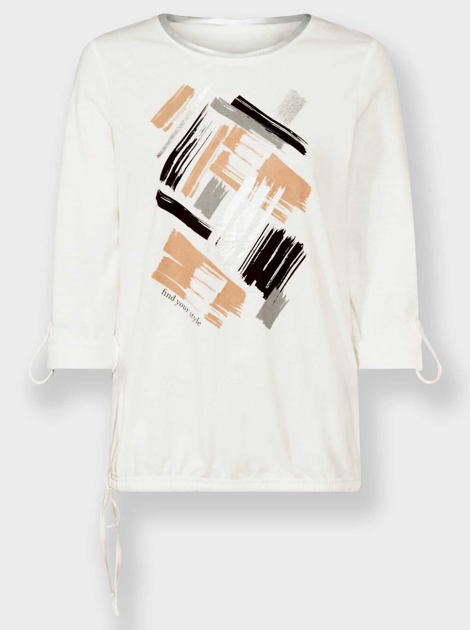 Tričko s potiskem se stříbrnými detaily - ecru-černá-potisk