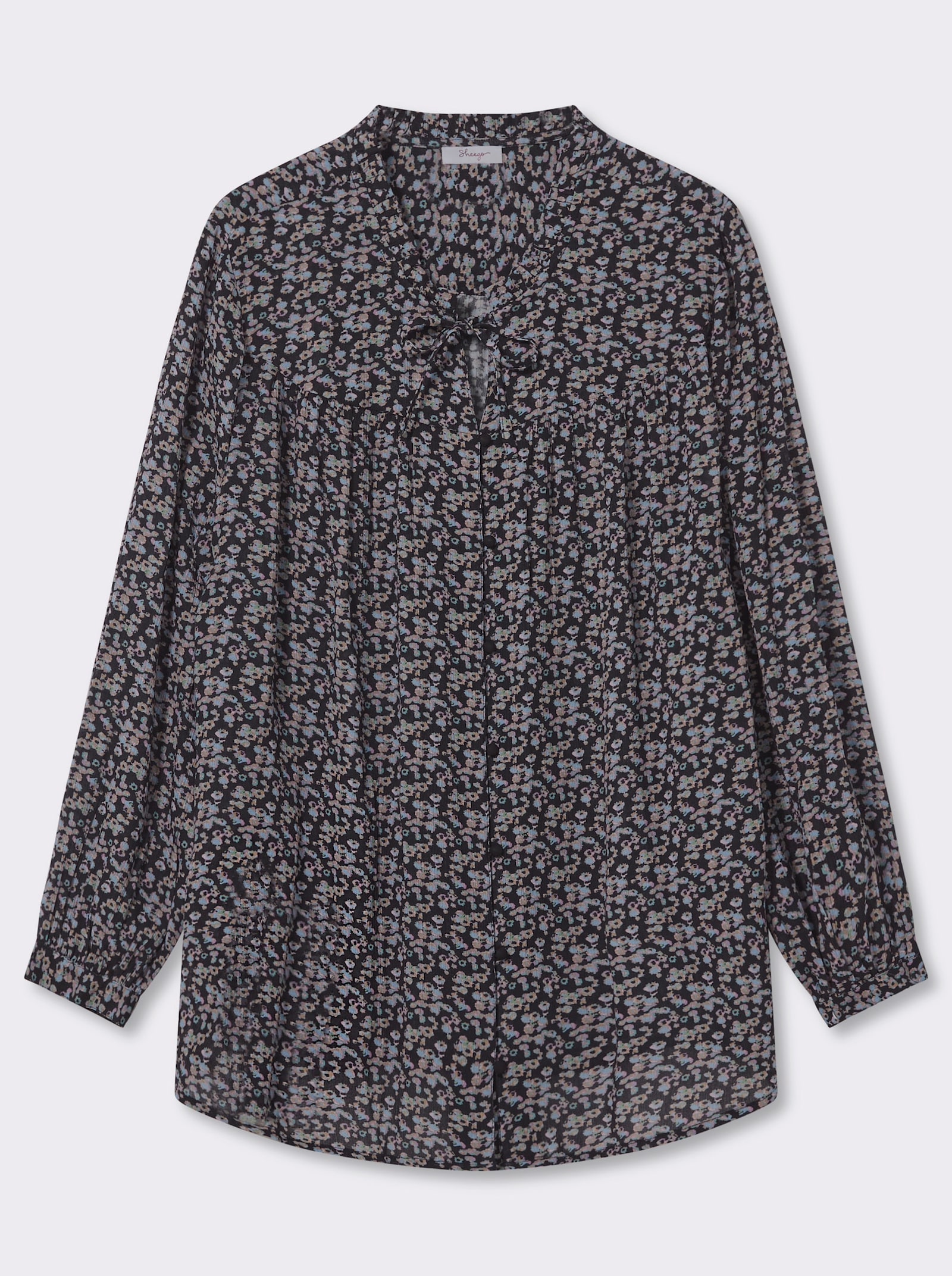 sheego Crêpebluse mit floralem Minimalprint - tiefblau-orchidee-bedruckt