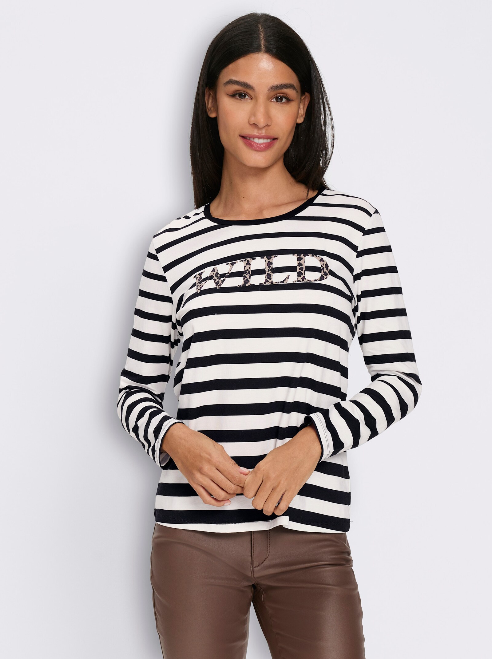 heine Ringelshirt mit Schriftzug - ecru-schwarz-bedruckt