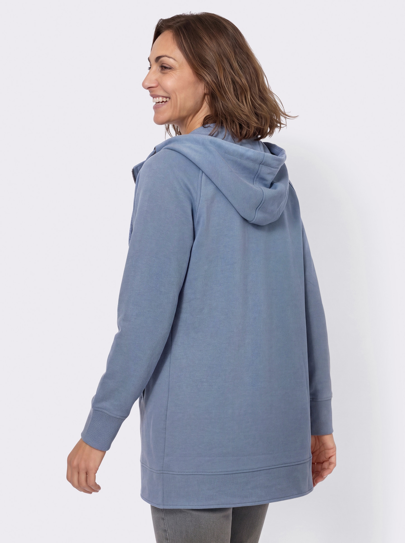 Sweatjacke mit Leistentaschen - taubenblau
