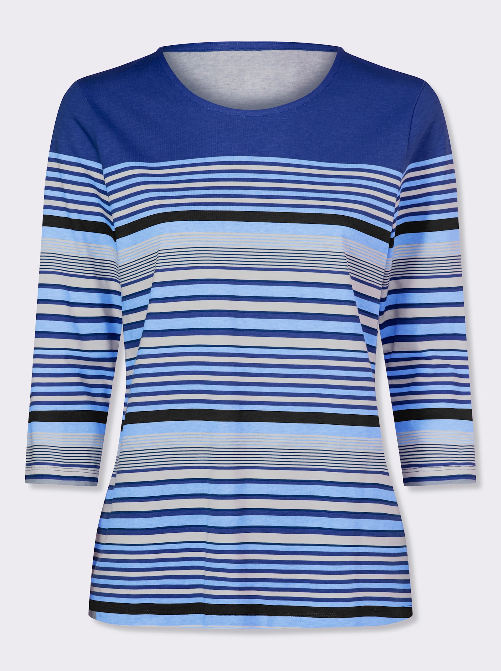 Tričko 3/4 rukávy, bavlna, pruhy - Pruhovanie: džínsovo modrá – prírodný hodváb