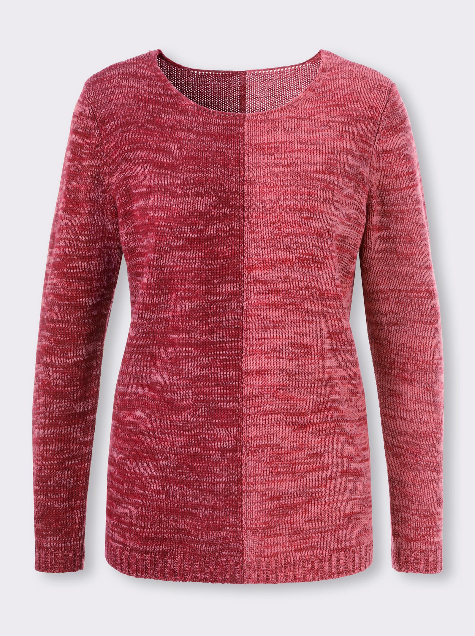 Langarm-Pullover im 2-farbigen Melange-Strick - dunkelrot-flamingo-meliert