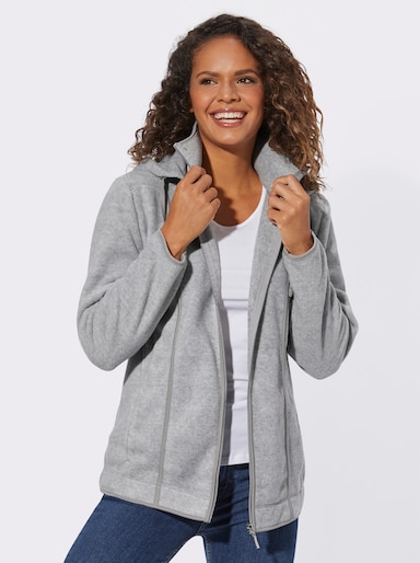 Fleecejacke mit abnehmbarer Kapuze - grau-meliert