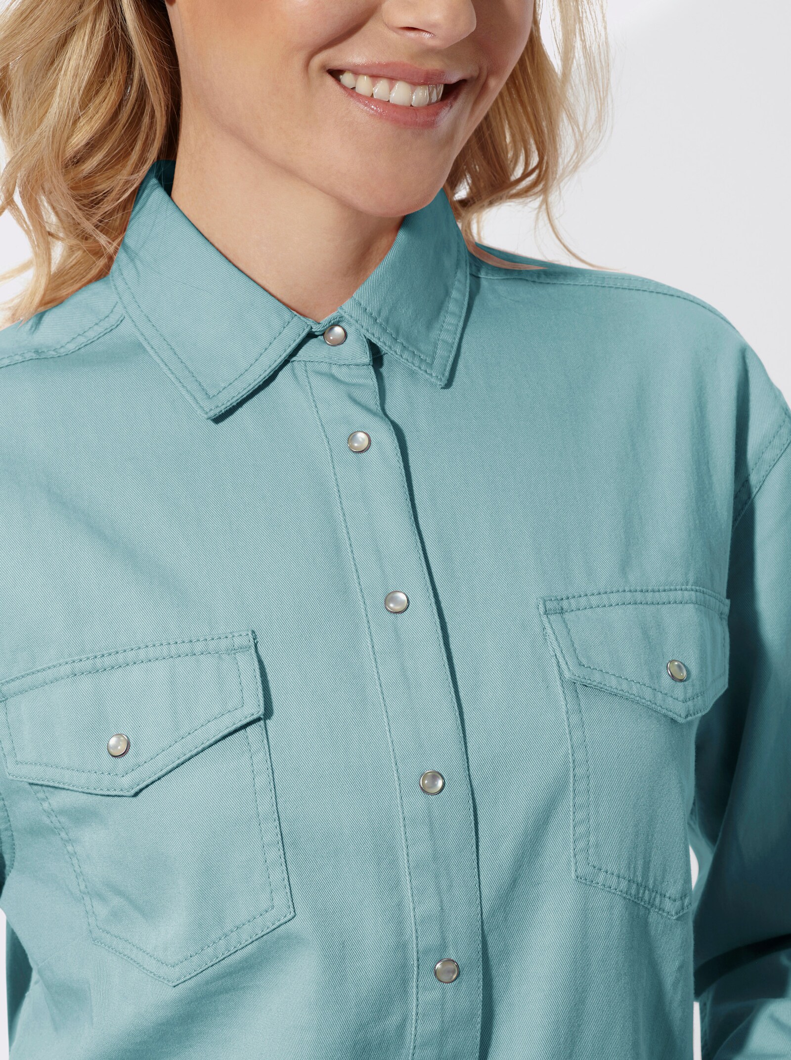 Jeansbluse mit überschnittenen Schultern - salbei