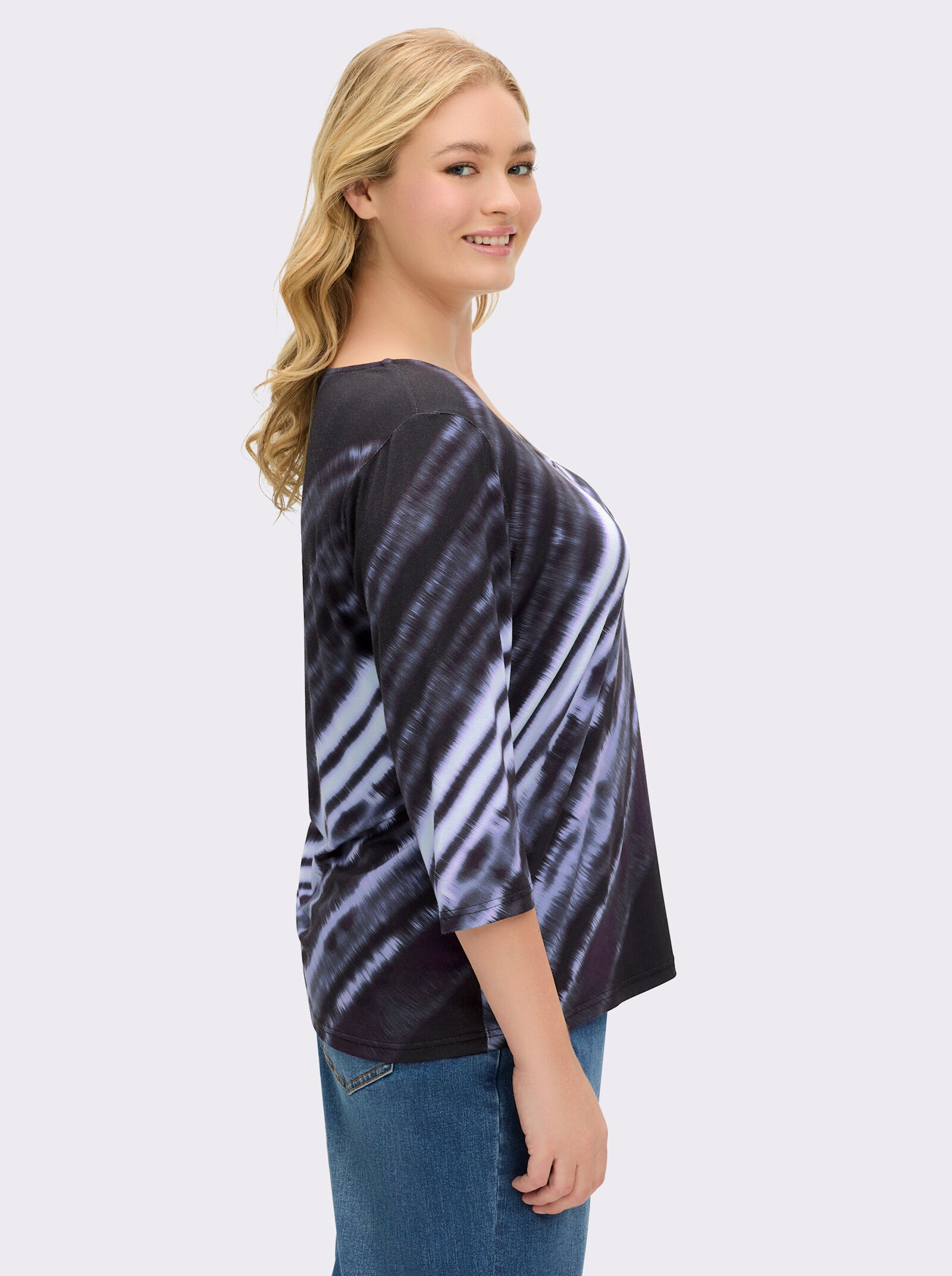 3/4-Arm-Shirt mit diagonalem Druck - marine-bleu-bedruckt