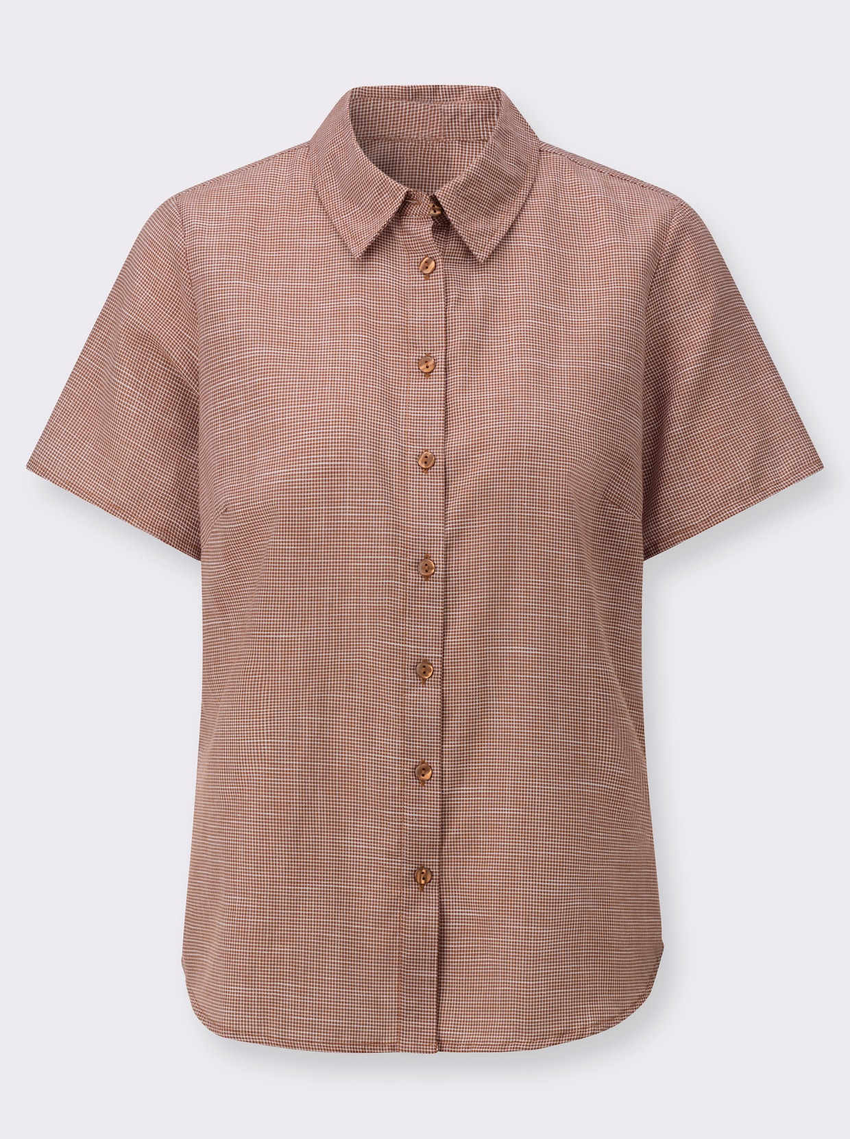 Kurzarm-Bluse - cognac-weiß-gemustert