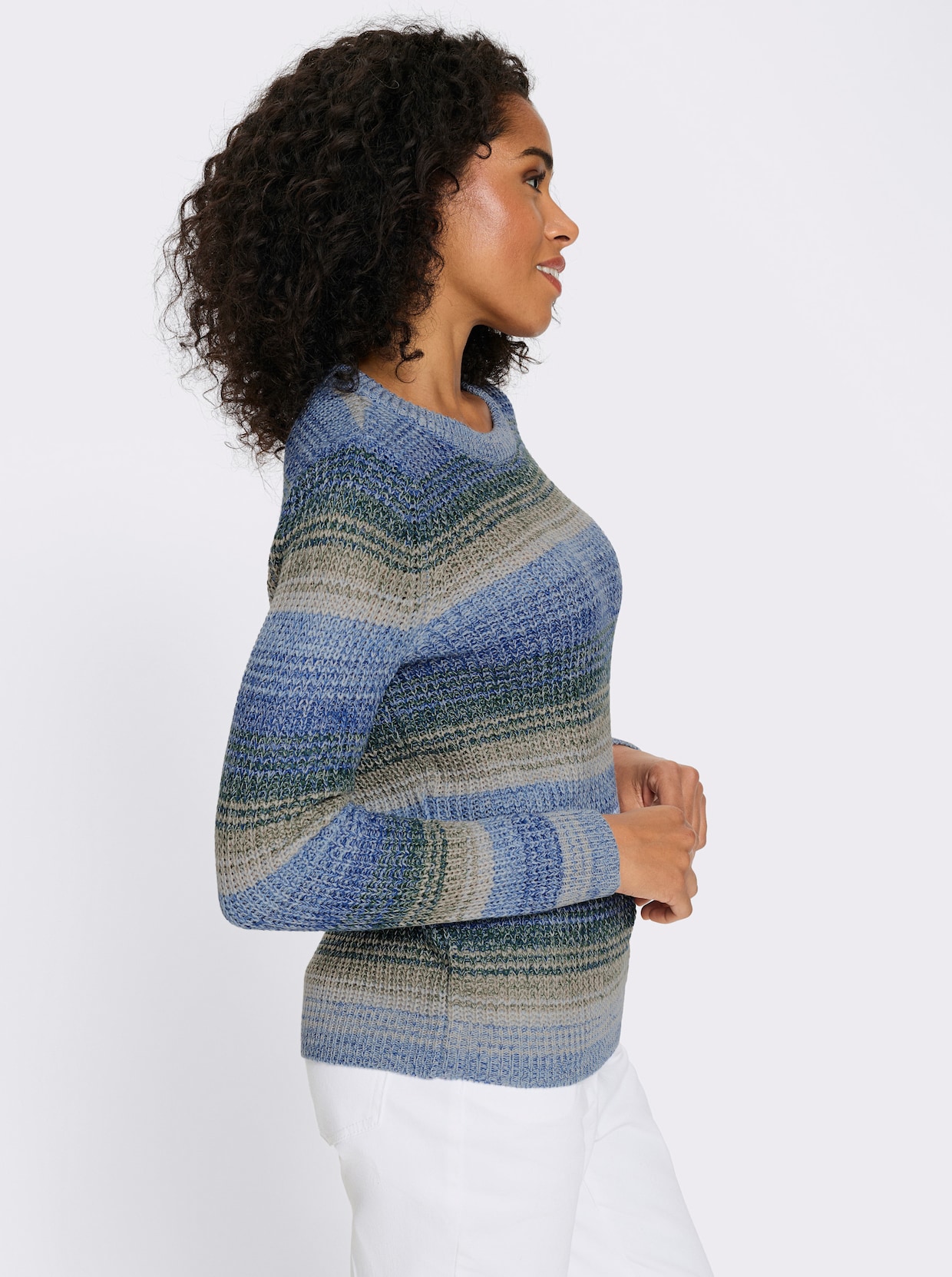 Pullover met lange mouwen in riblook - koningsblauw/sesam gedessineerd