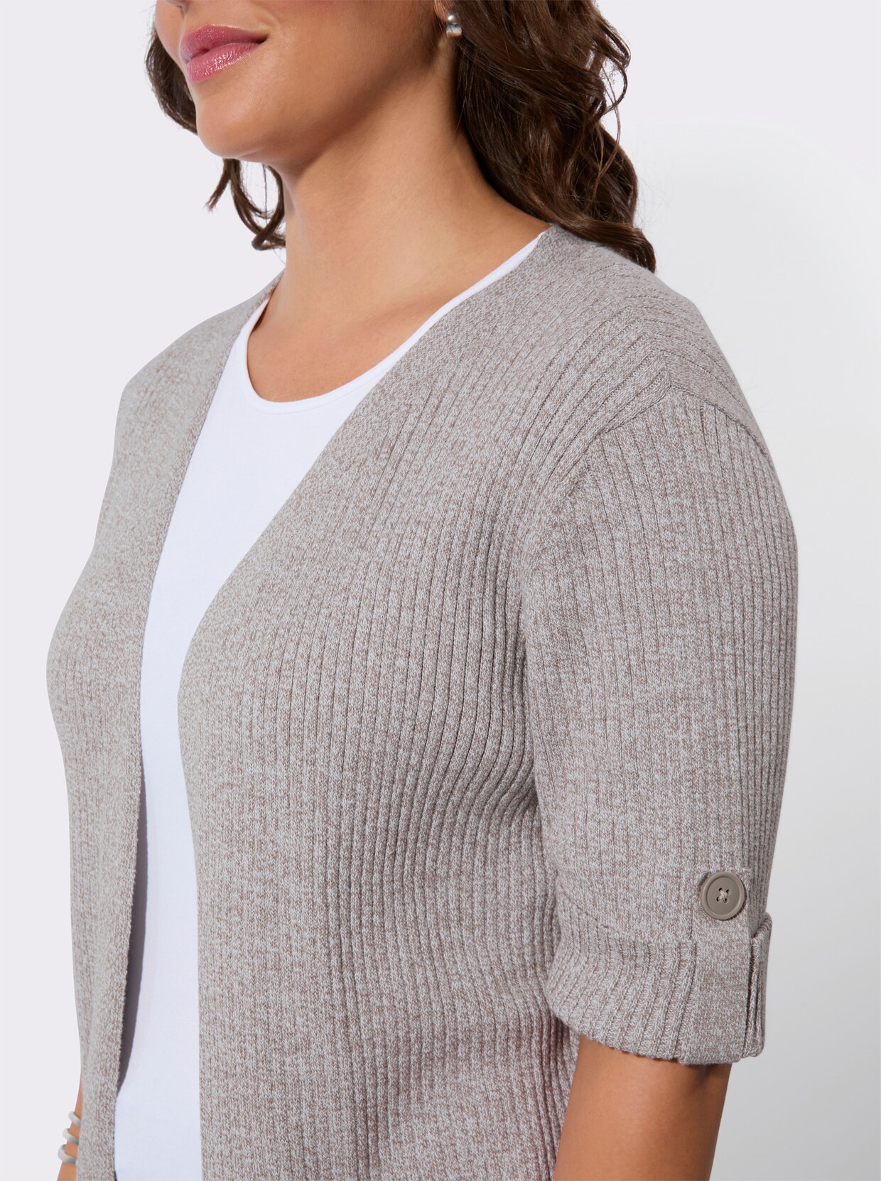 Strickjacke - taupe-weiß-meliert