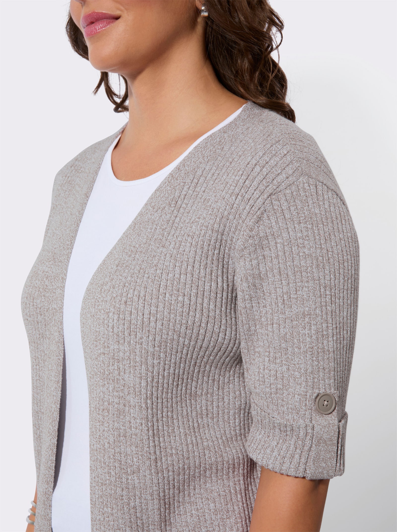 Vest van gemêleerd garen, onderhoudsarm - taupe/wit gemêleerd