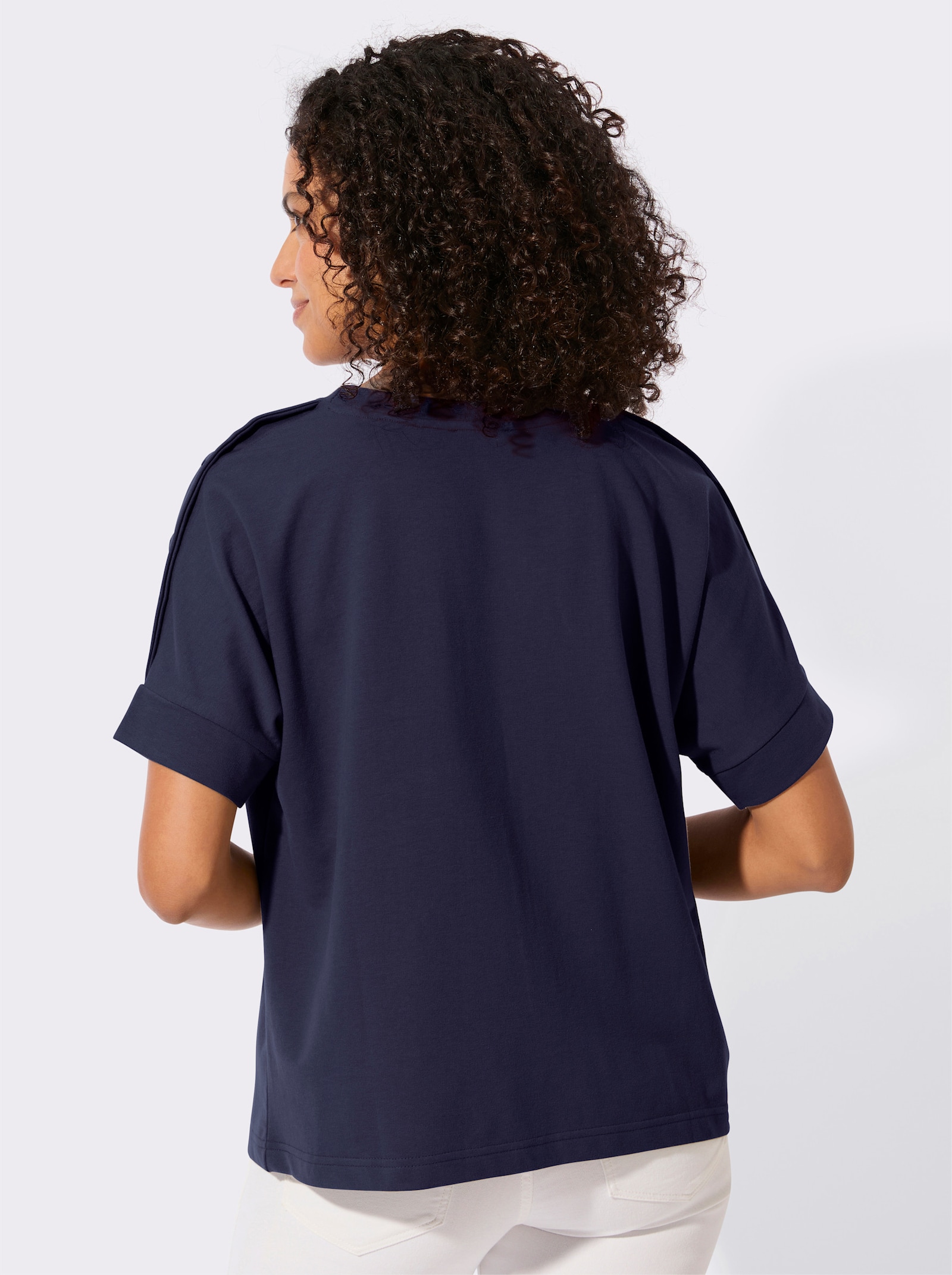 Sweatshirt mit Zierknöpfen an der Schulterpartie - marine