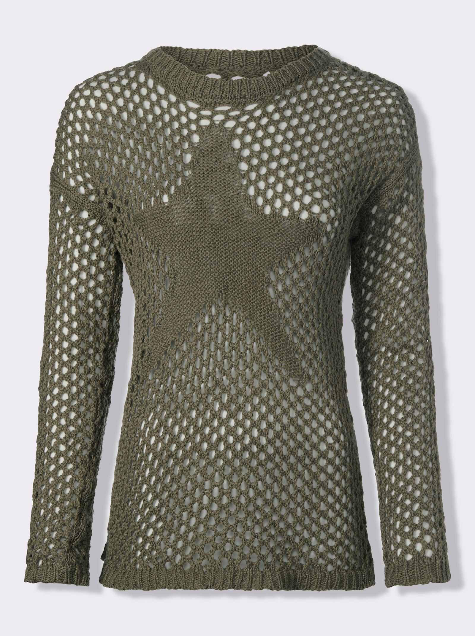 heine Ajourpullover mit Stern-Motiv - khaki