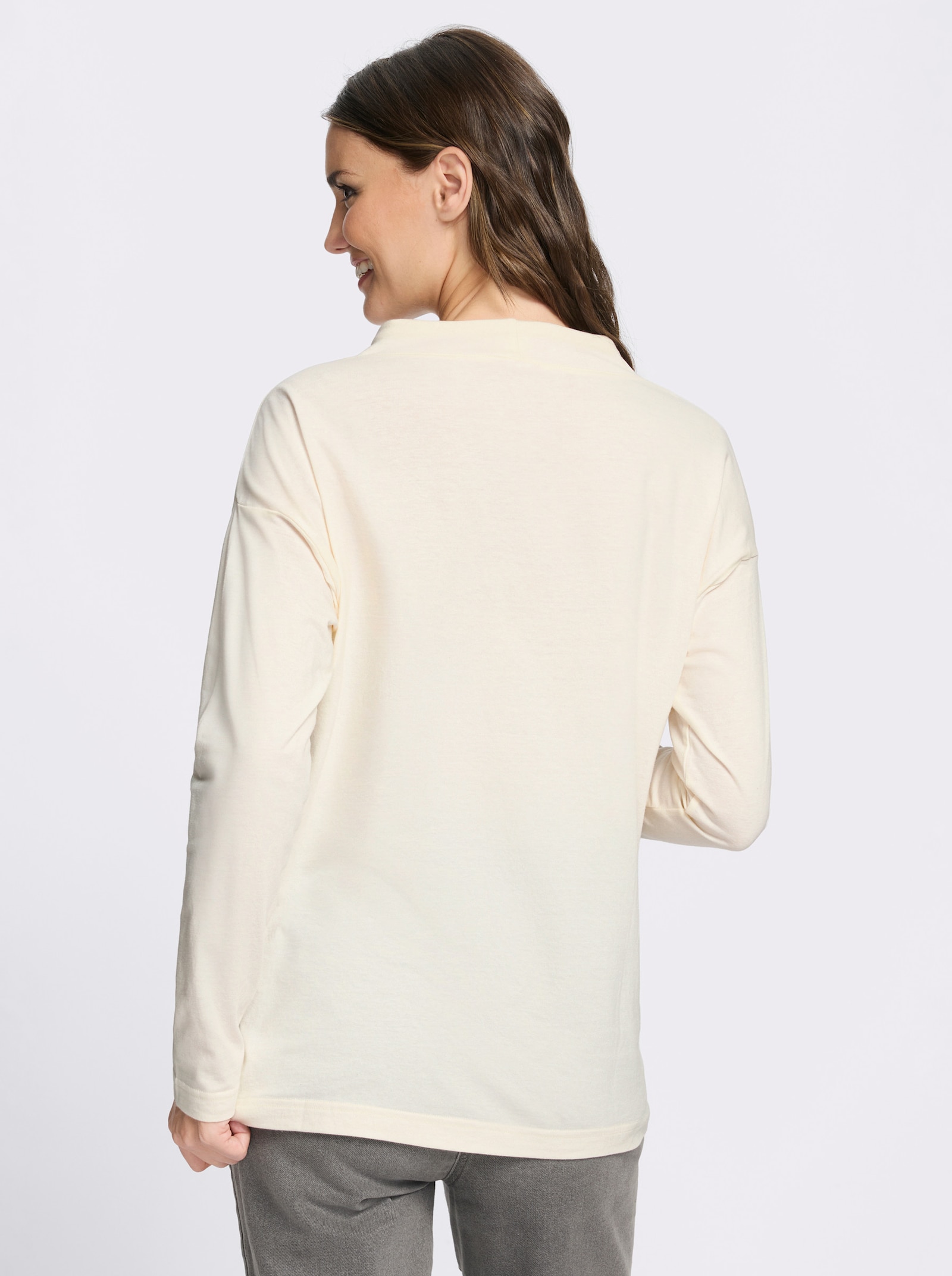 Stehkragenshirt mit platziertem Schriftzug - champagner-khaki-bedruckt