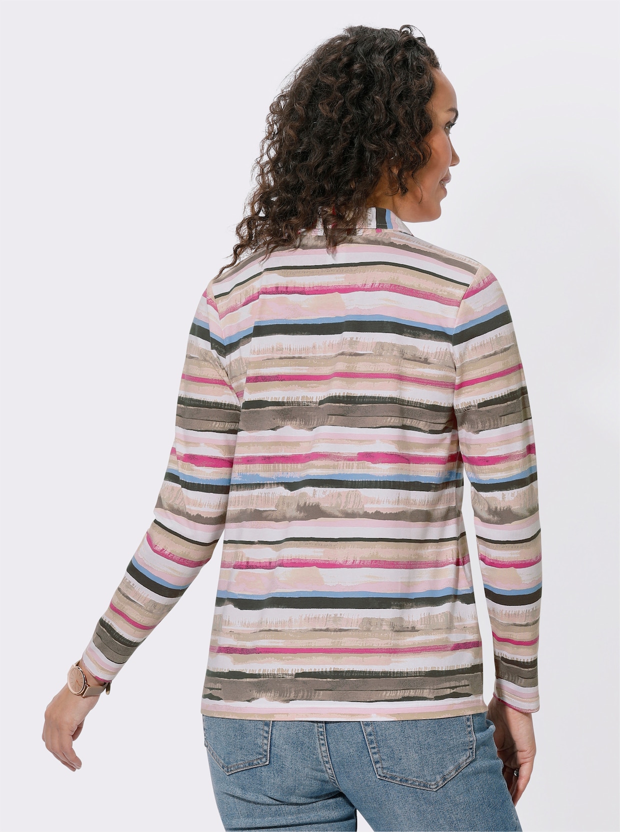 Poloshirt met lange mouwen - heide/donkertaupe gestreept