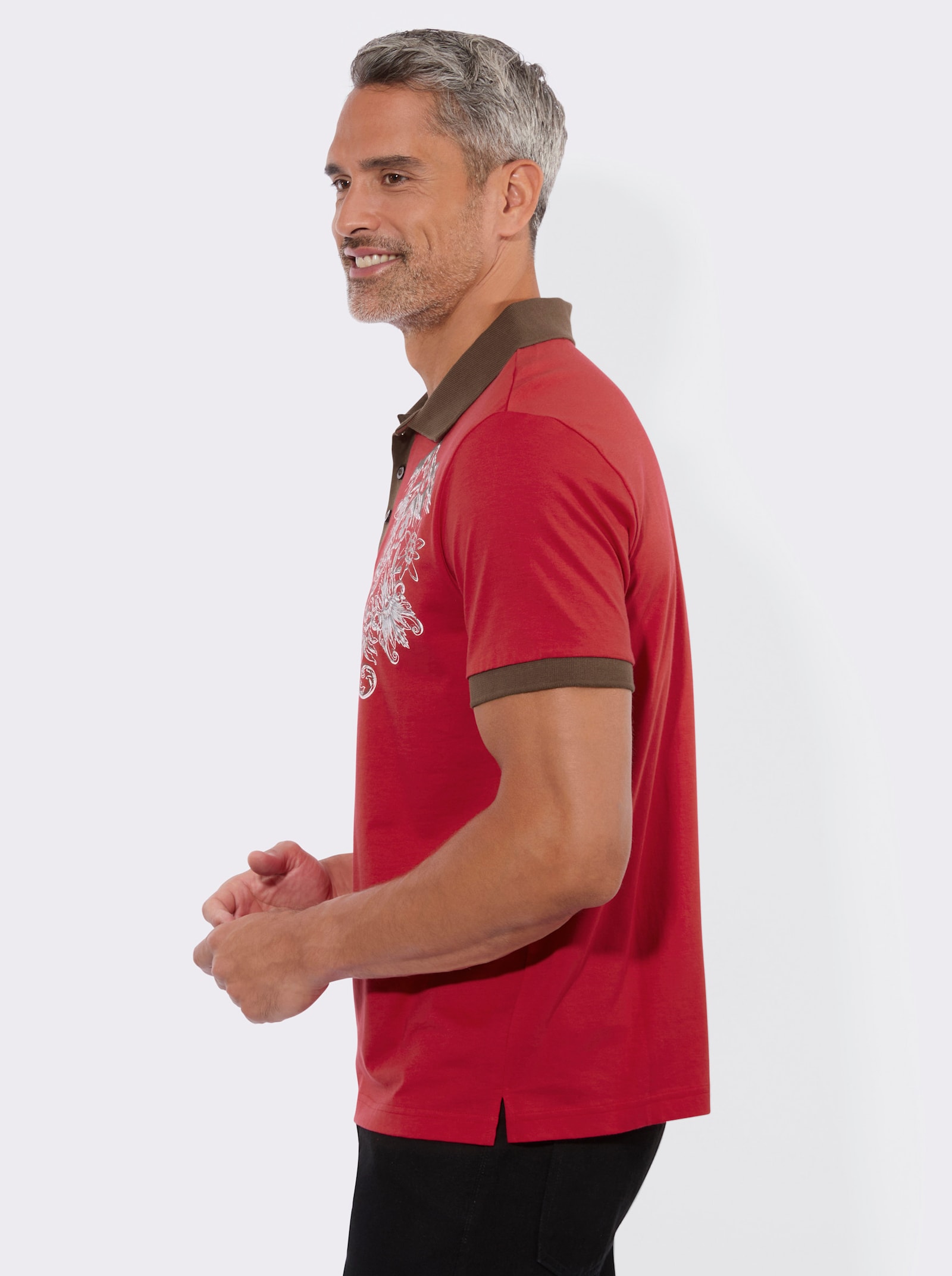 Poloshirt in Kontrast-Verarbeitung - rot-schoko