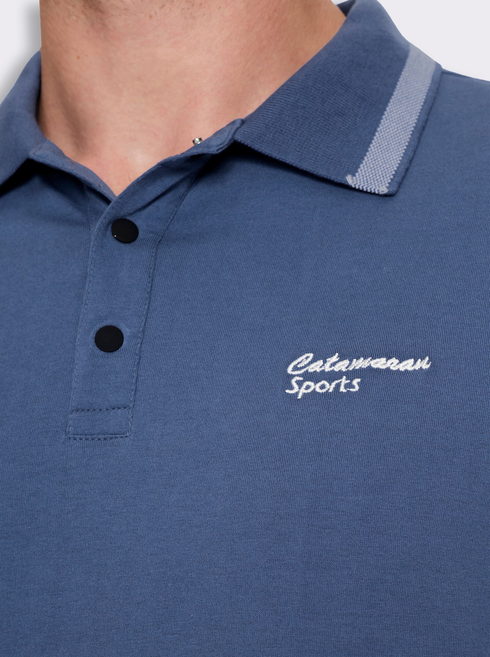Catamaran Sports Langarm-Poloshirt mit Jacquard-Einsätzen - jeansblau