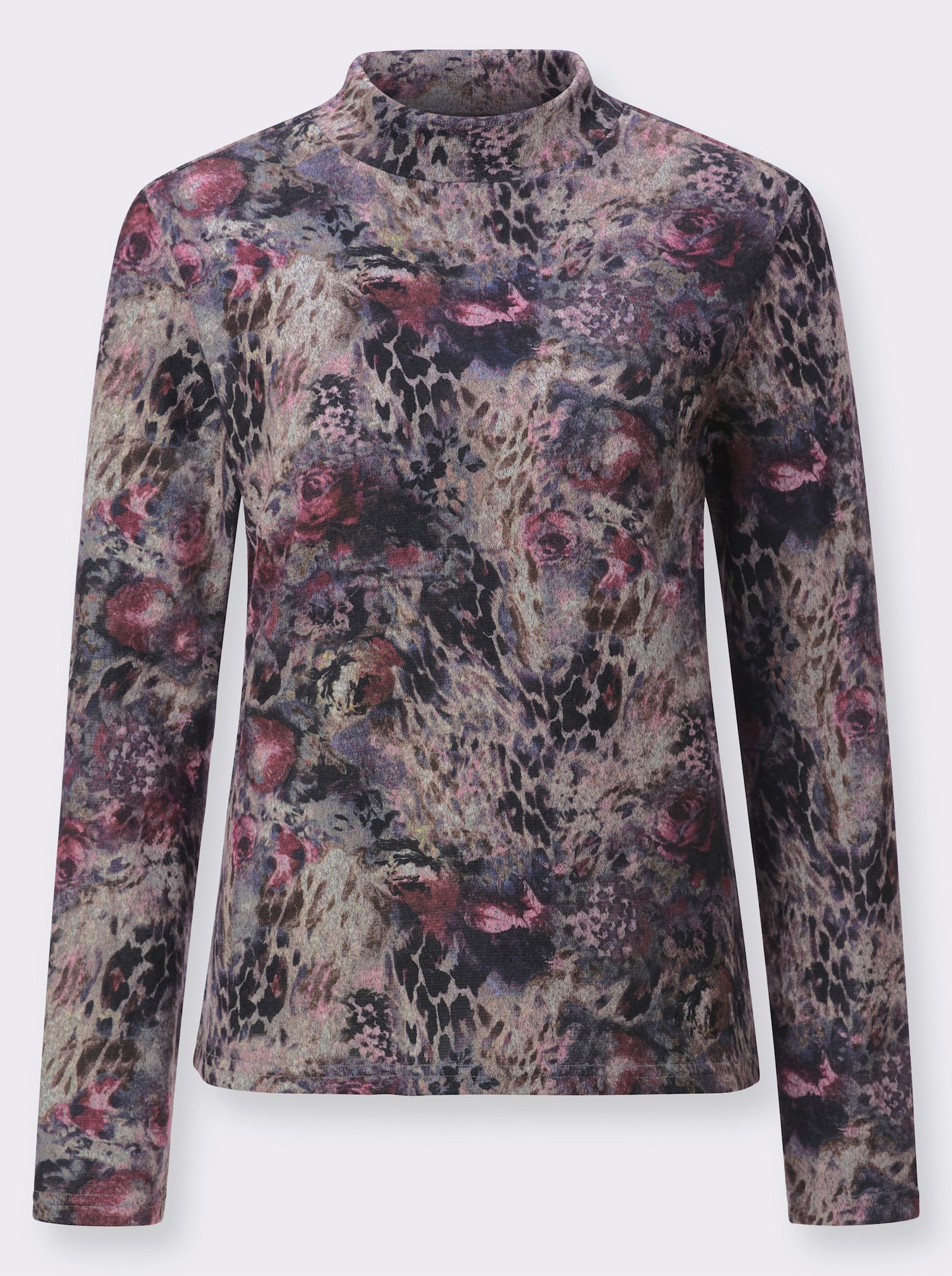 Shirt met opstaande kraag in gebloemd dierendessin - steengrijs/bordeaux bedrukt