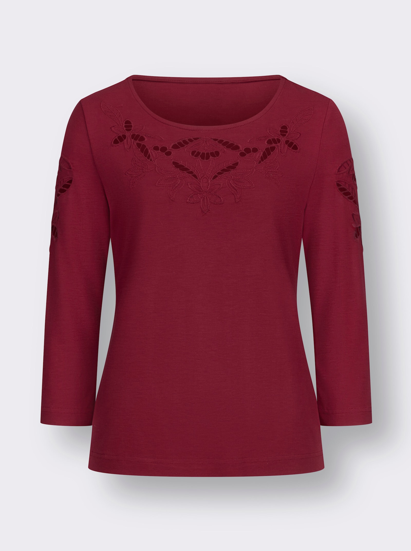 Rundhalsshirt in Viskose-Qualität - dunkelrot