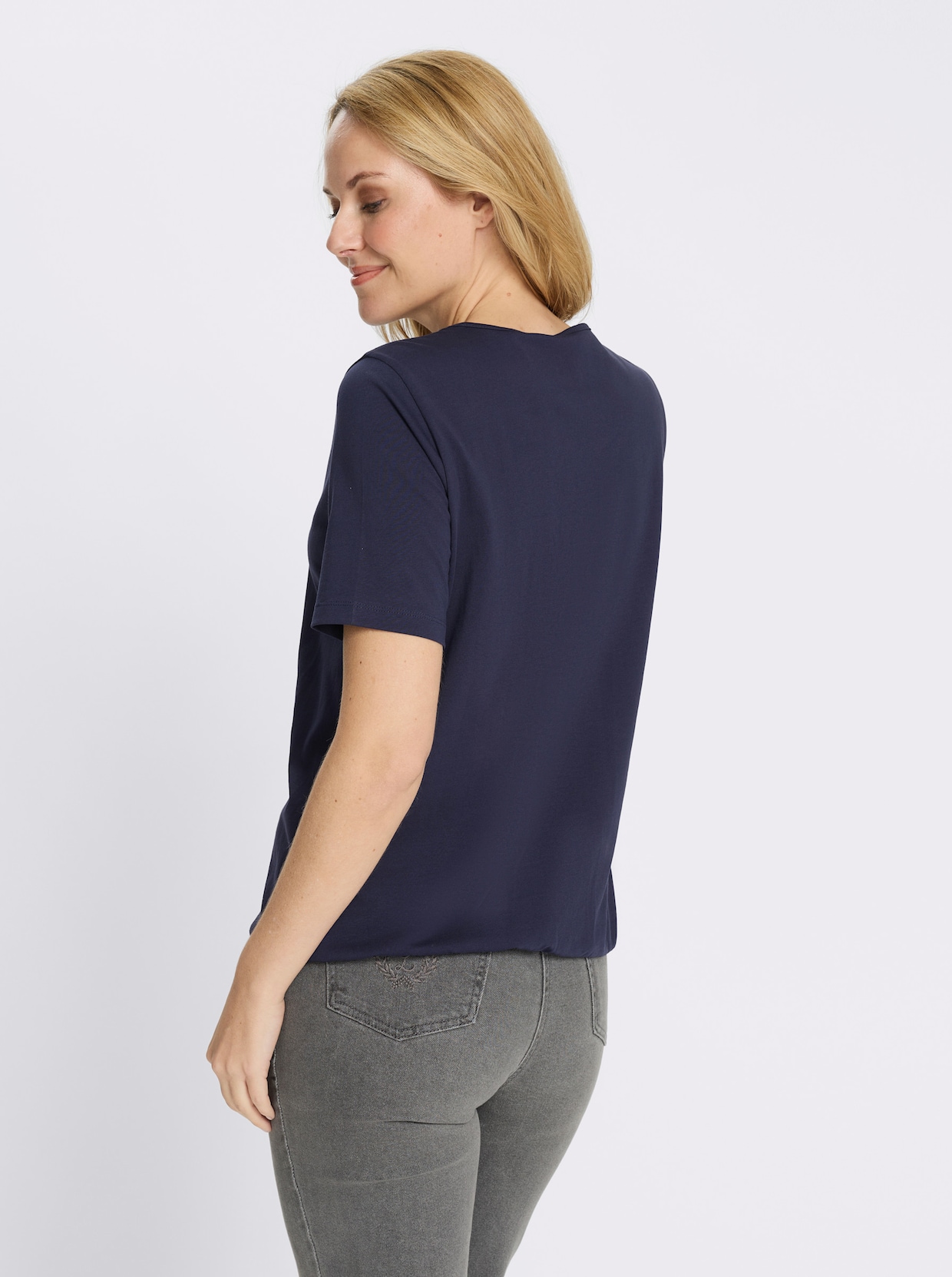 Kurzarmshirt mit gerafftem Ausschnitt - marine