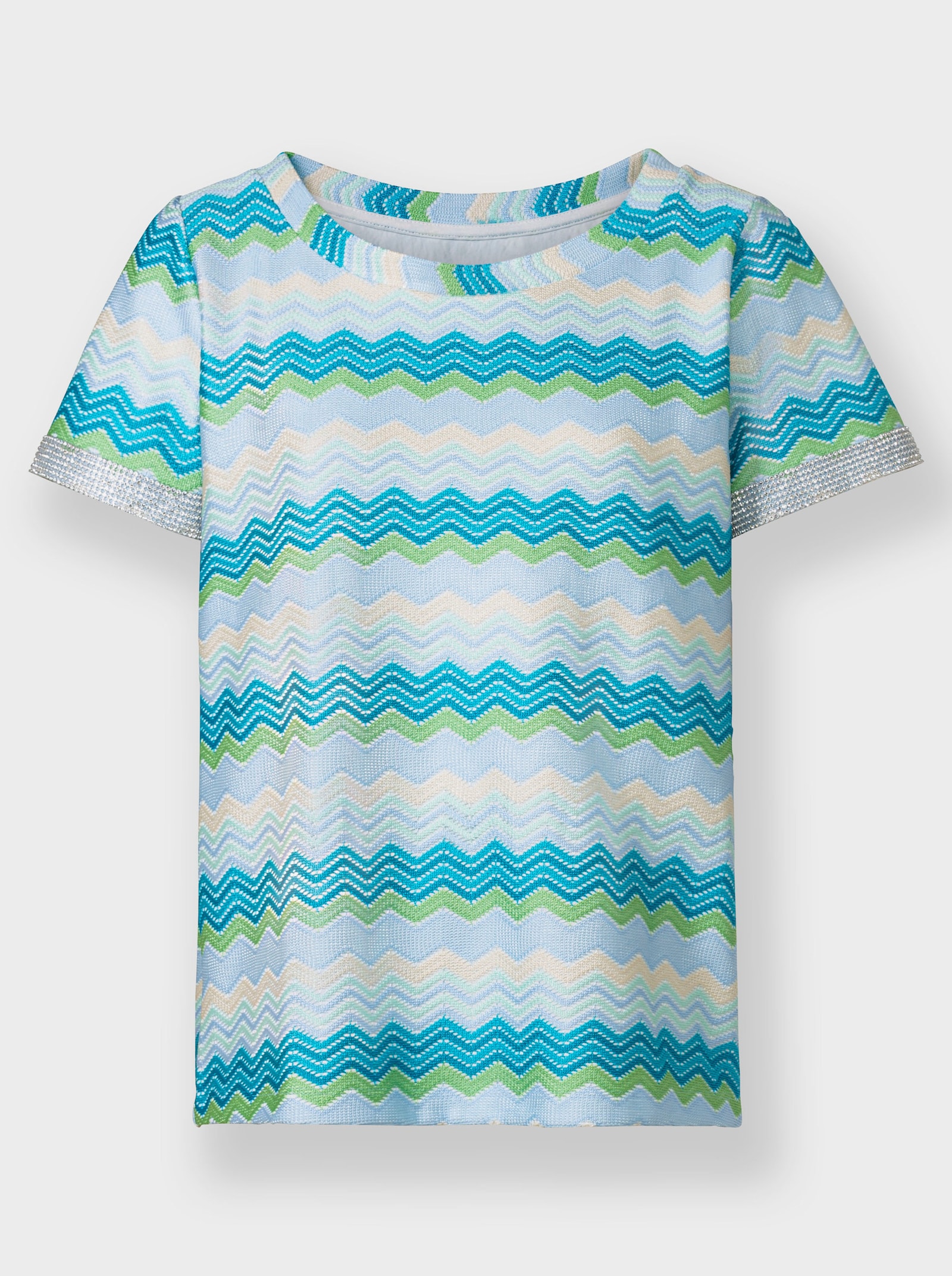 heine T-shirt à encolure ronde avec motif structuré - turquoise-écru à motifs