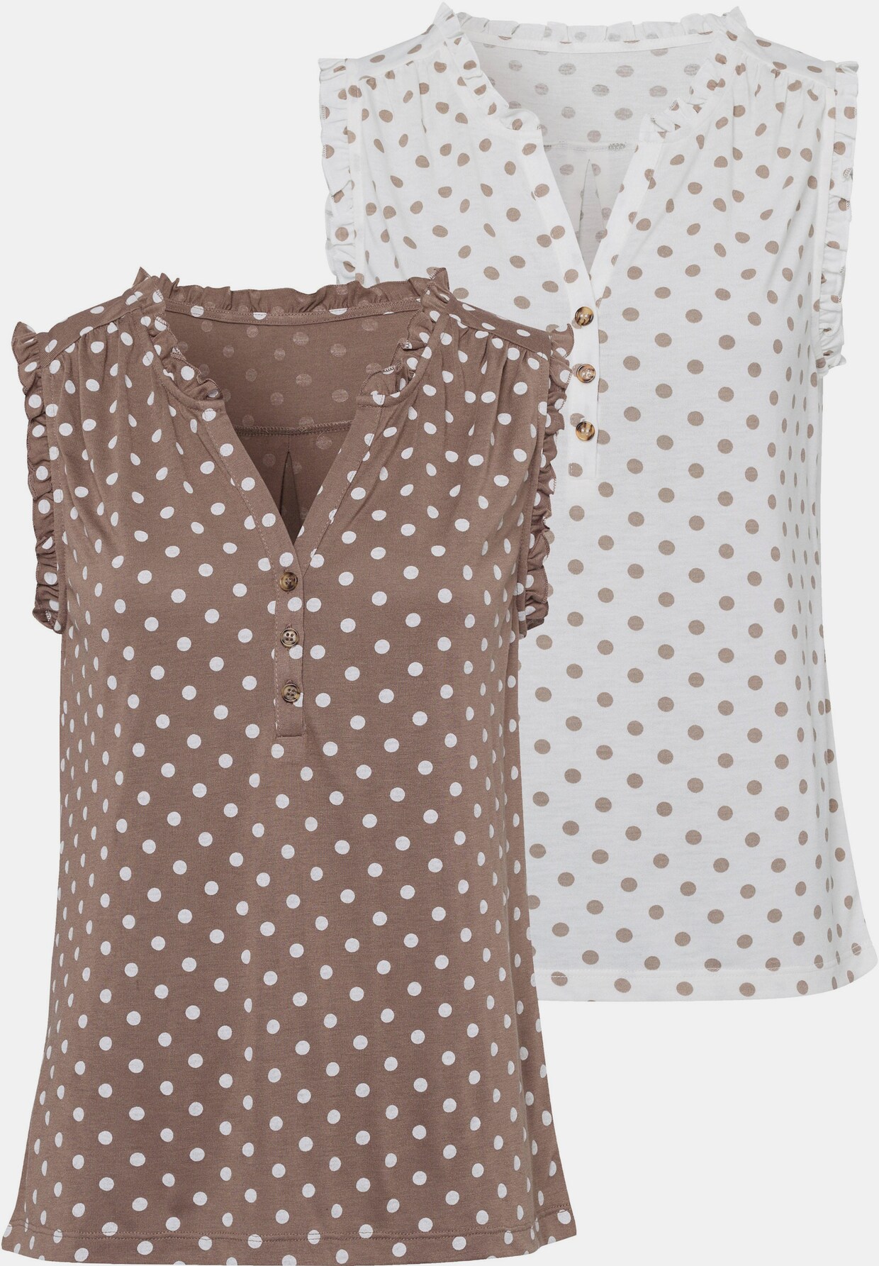 LASCANA Tanktop - wit gestippeld, taupe gestippeld