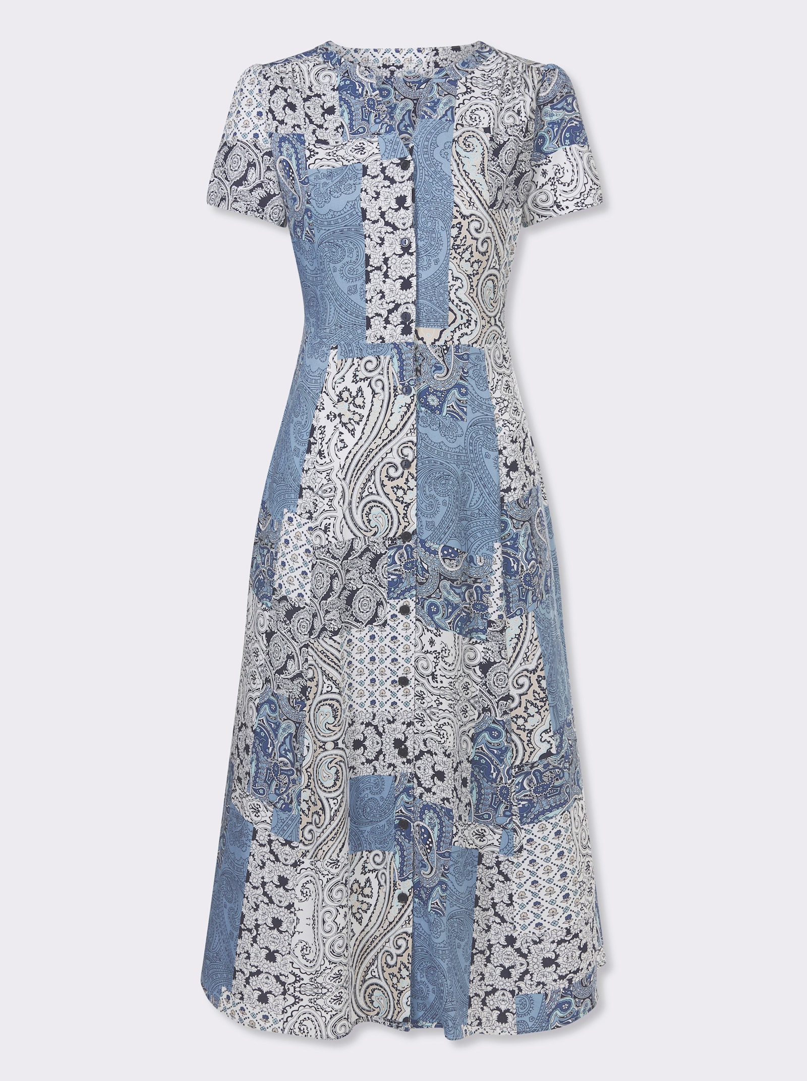 Sommerkleid mit Raffungen an den Schultern - écru-bleu imprimé